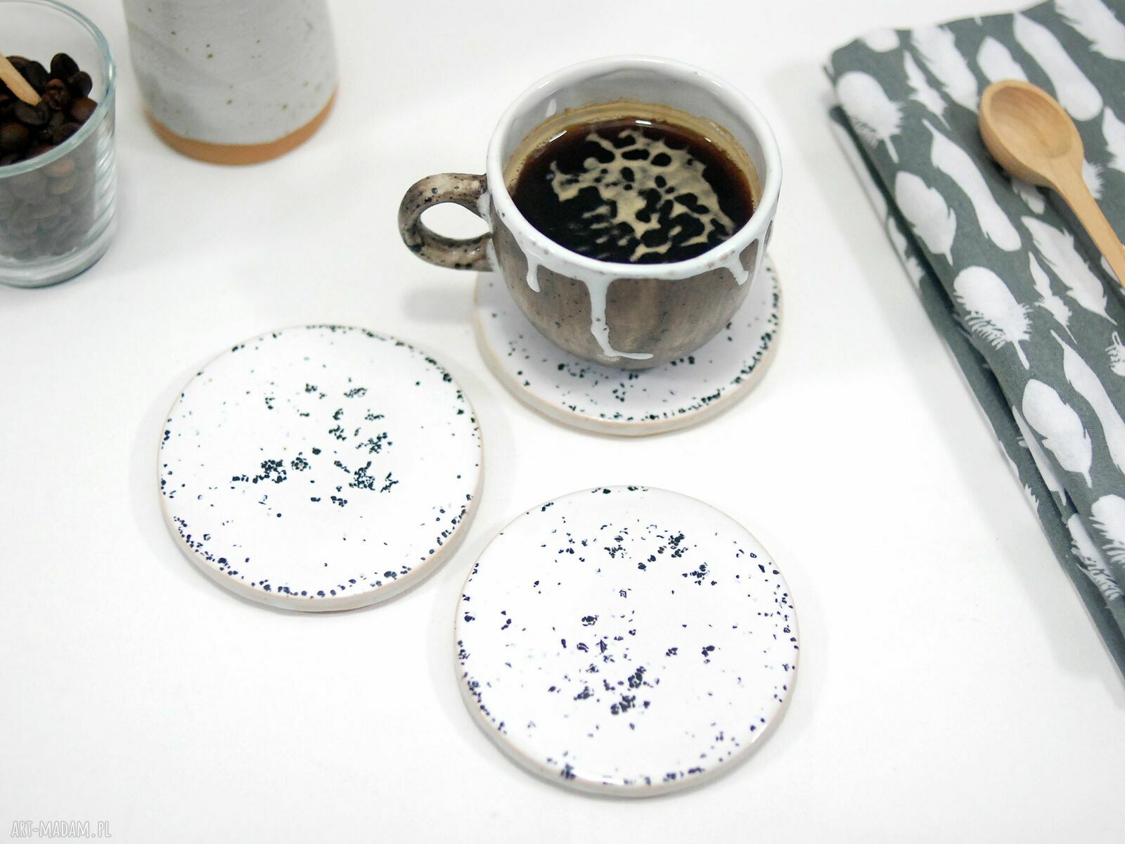 Podkładki pod filiżanki Terrazzo - ręcznie robione ceramiczne (Ø 9 cm)
