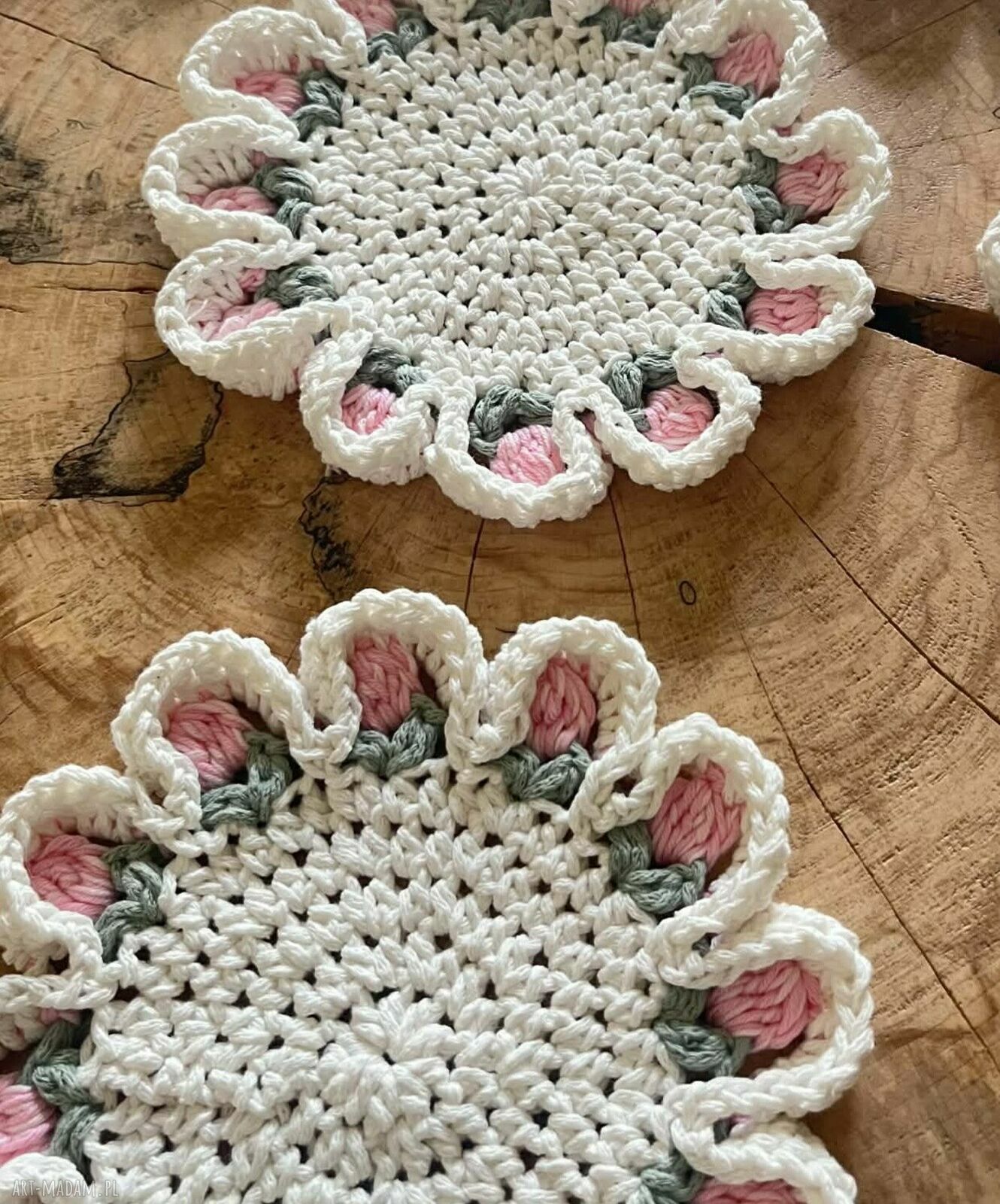 Różowe szydełkowe podkładki pod kubek - 6 szt. (średnica 16 cm)