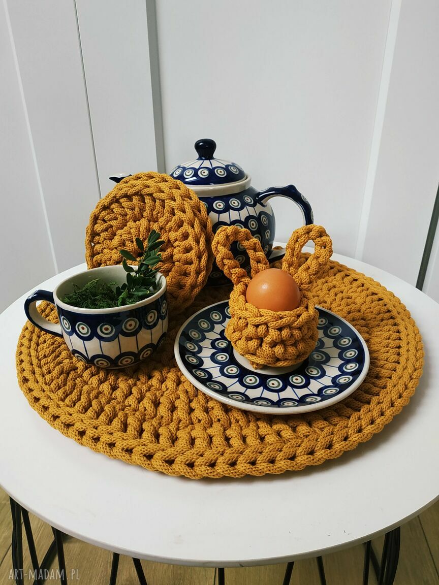 Ręcznie robione podkładki pod kubek z bawełny (ok 12-13 cm)
