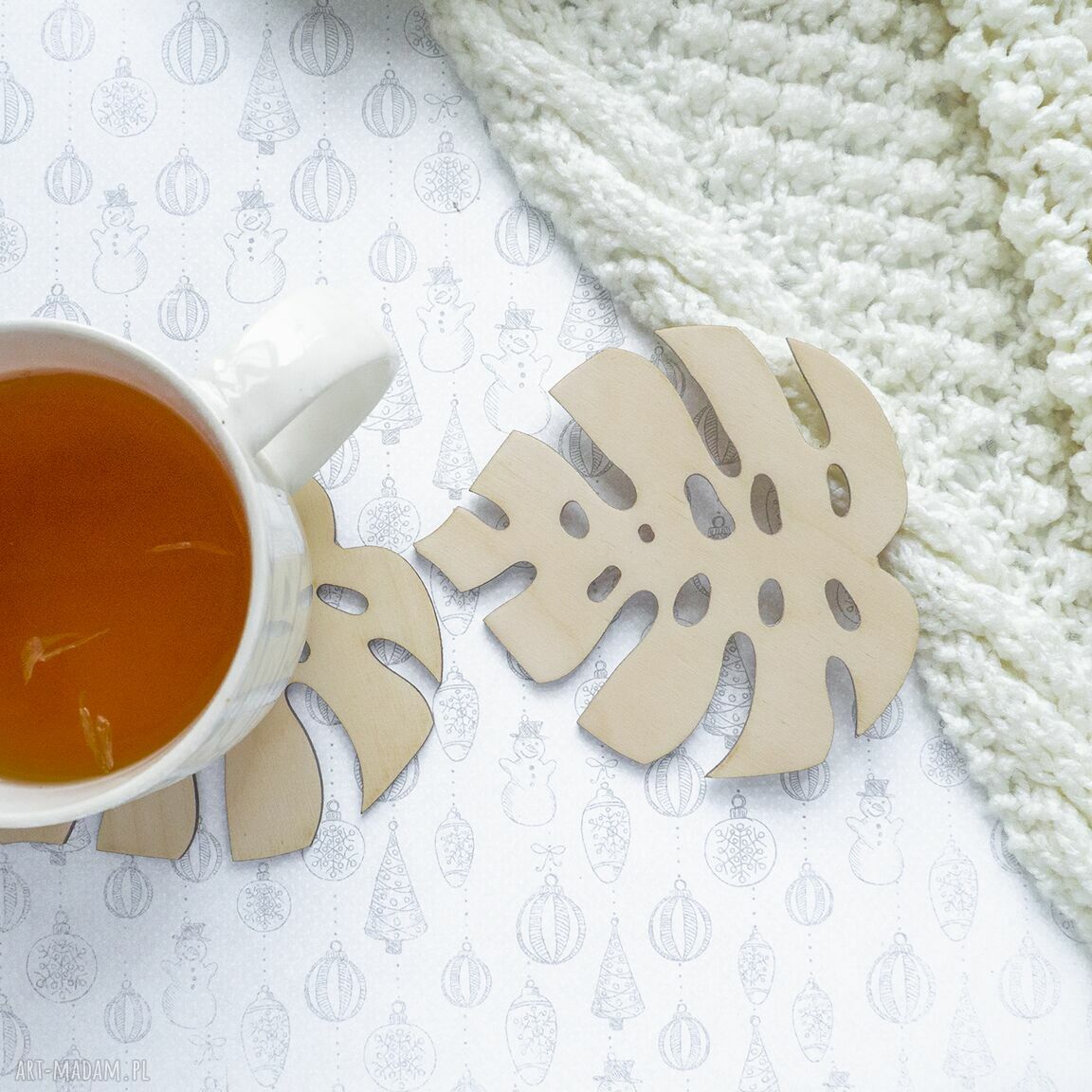 Podkładki pod kubki Monstera - drewniany zestaw 4 szt.