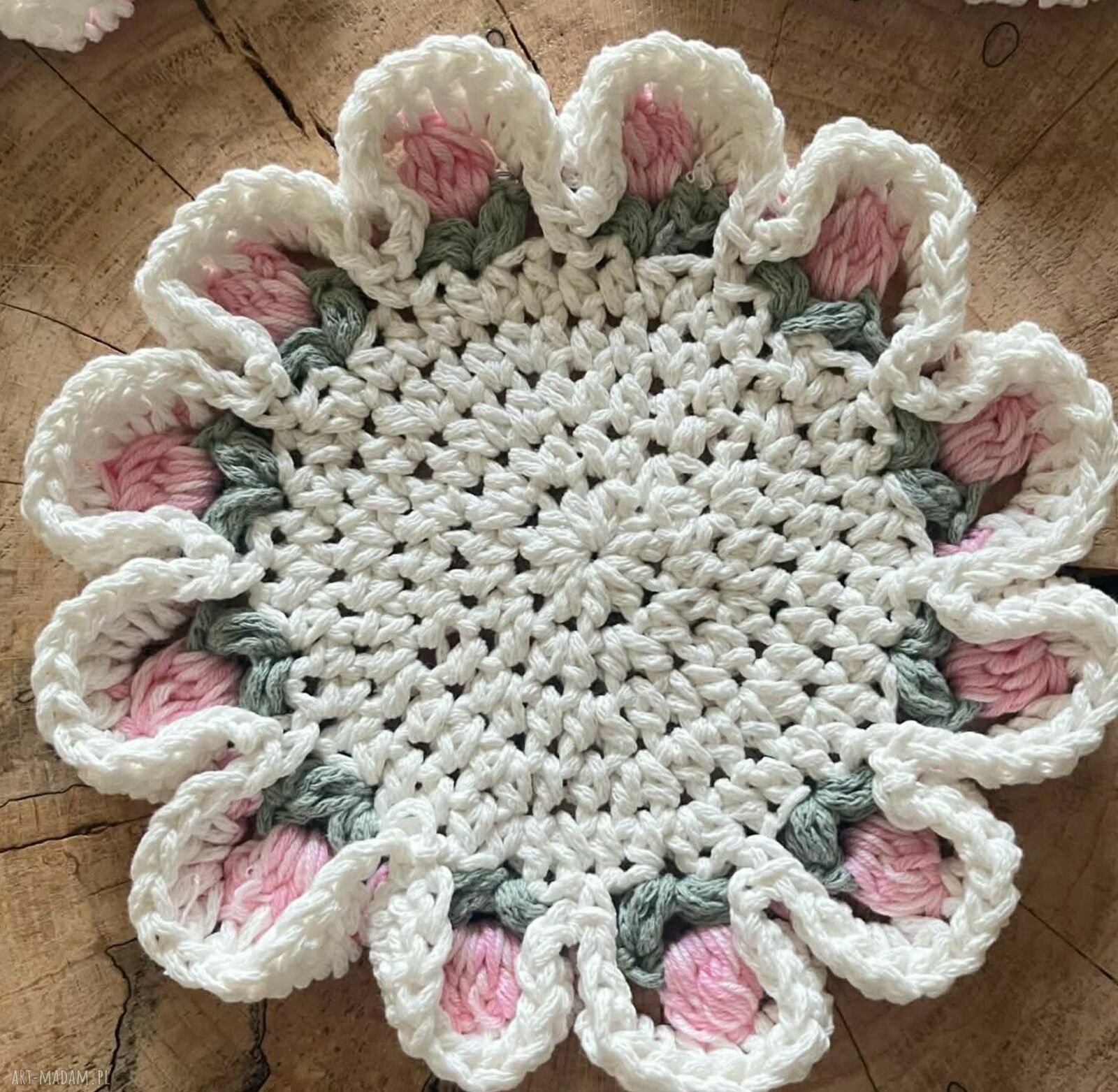 Różowe szydełkowe podkładki pod kubek - 6 szt. (średnica 16 cm)