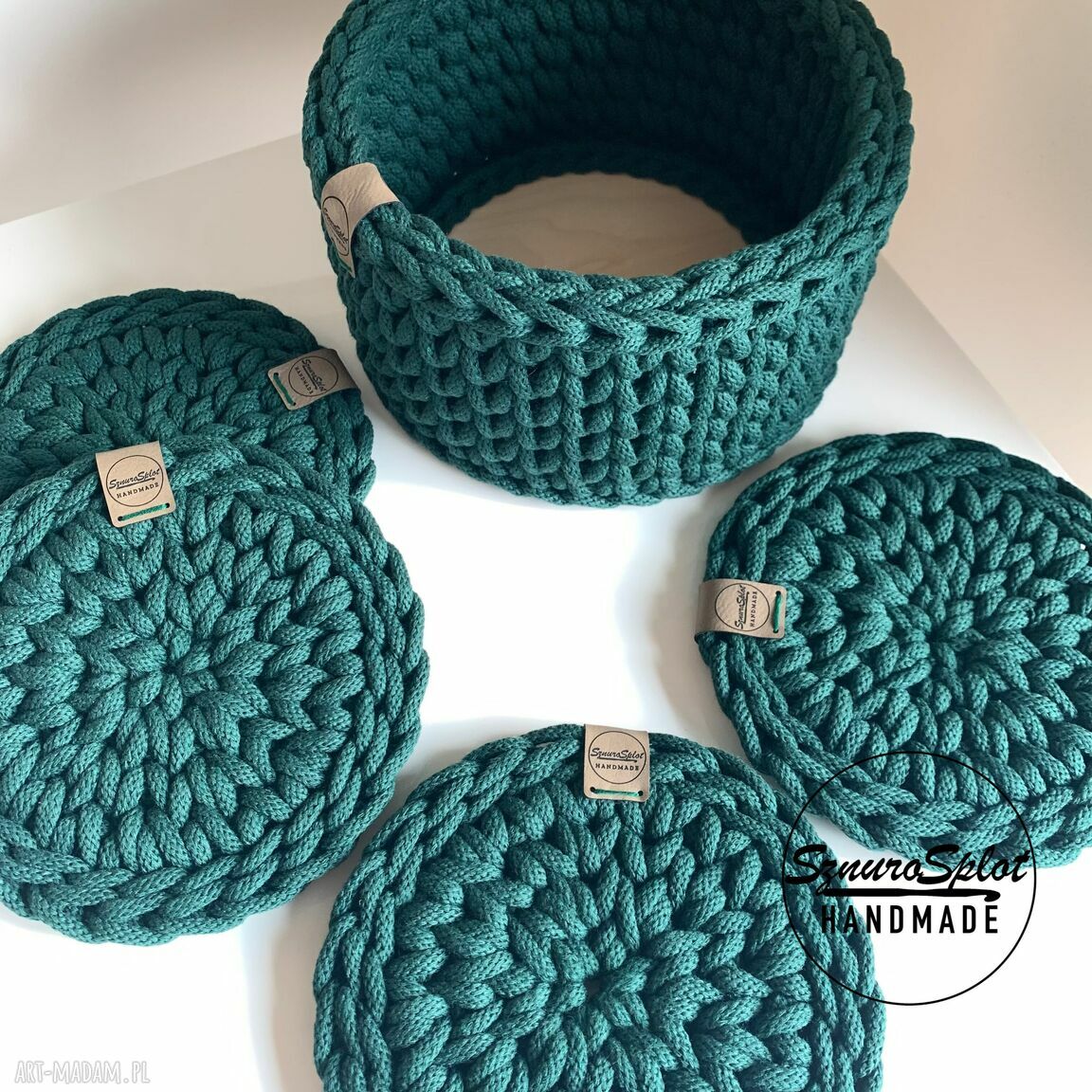 Podkładki pod kubki handmade - komplet 4 szt. i koszyczek na stół