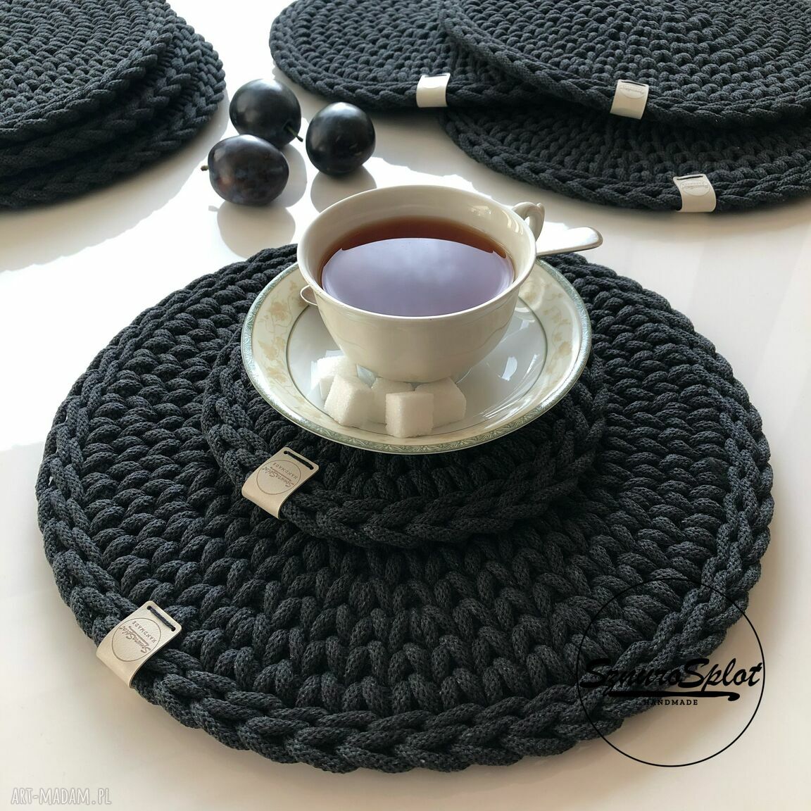 Okrągłe podkładki pod talerze 8 szt. 33 cm - plus 1 gratis (handmade ze sznurka)