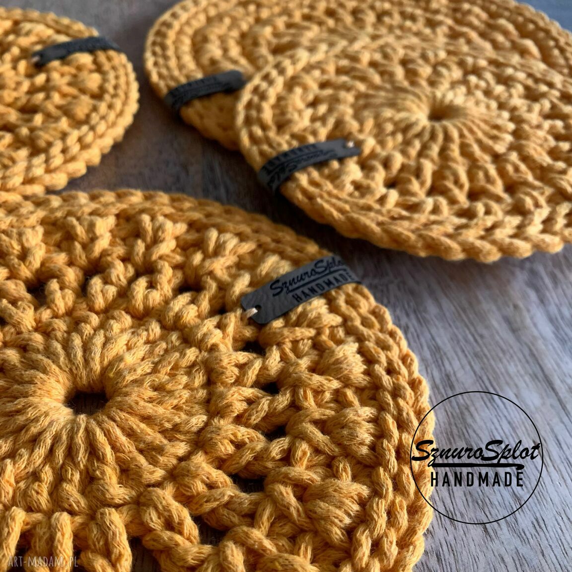 Podkładki pod kubki ze sznurka bawełnianego - szydełkowy komplet handmade