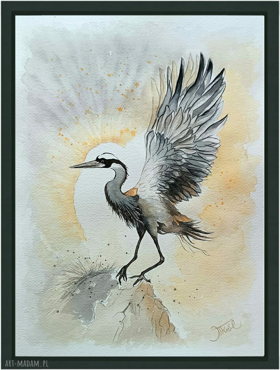 Pod skrzydłami wolności - akwarela z żurawiami, oryginał 23 x 31 cm