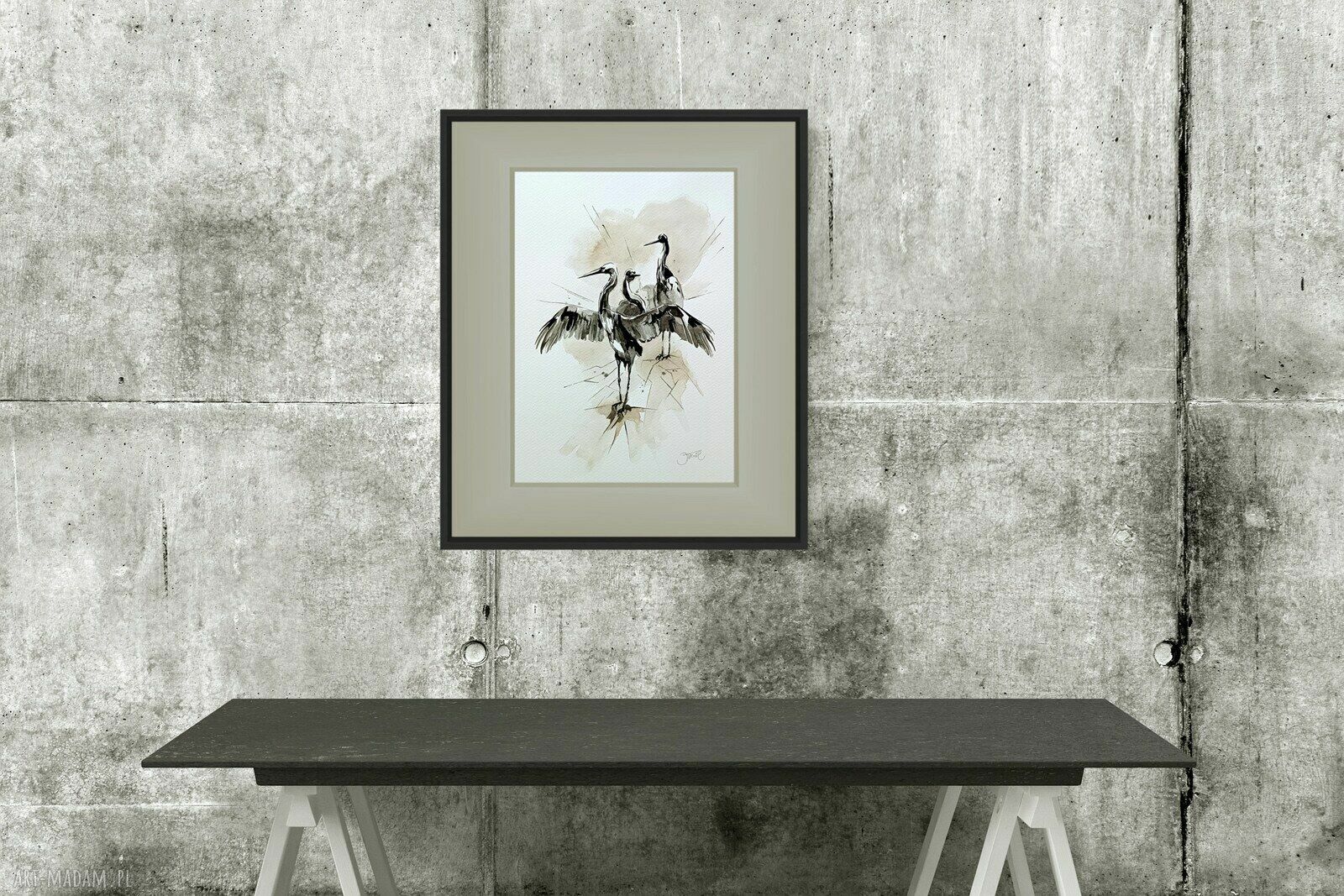 Pod skrzydłami - oryginalna akwarela żurawie 24x32 cm (bez oprawy)