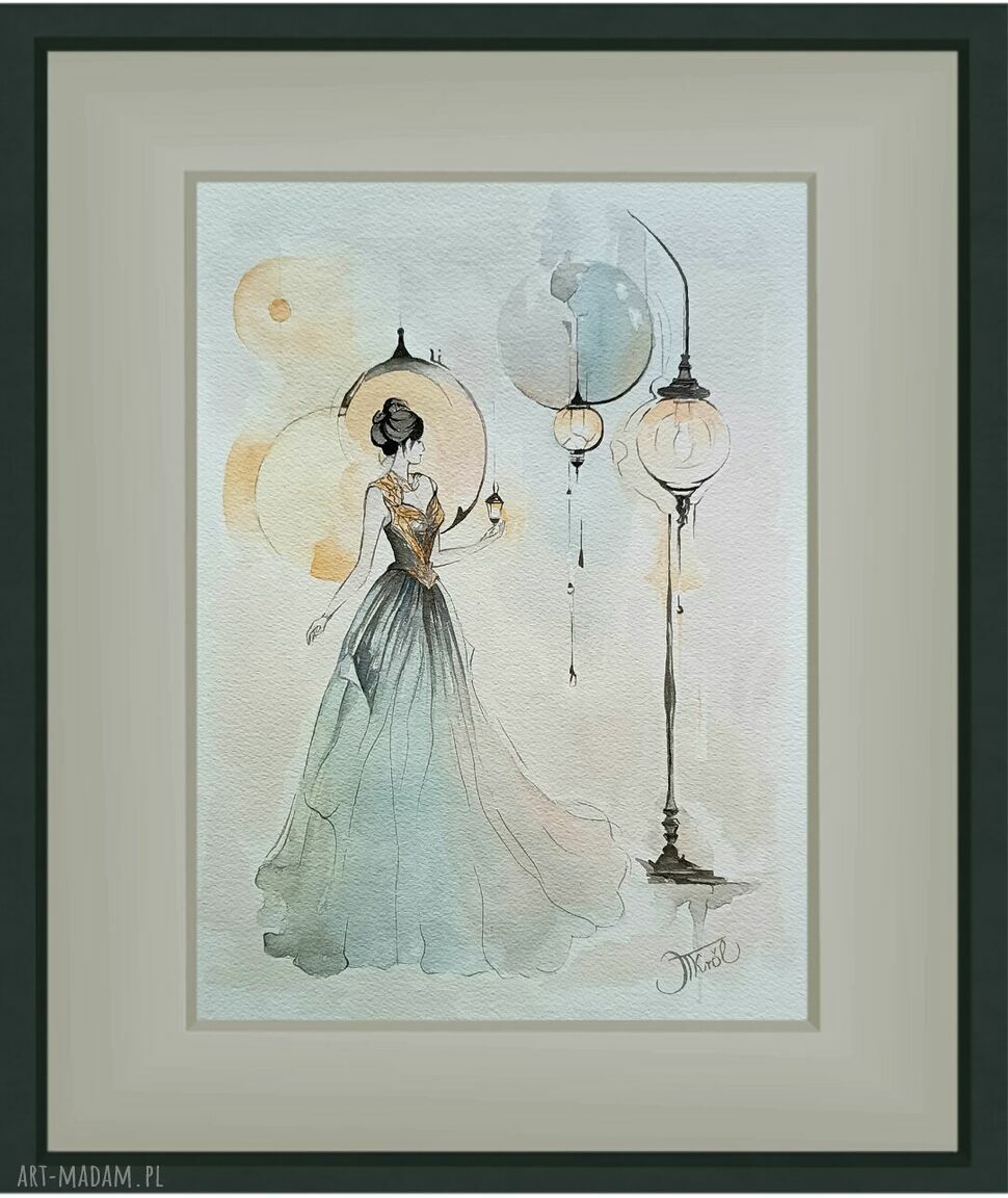 Akwarela „Pod urokiem światła” - postać kobiety 23x31 cm (oryginał)