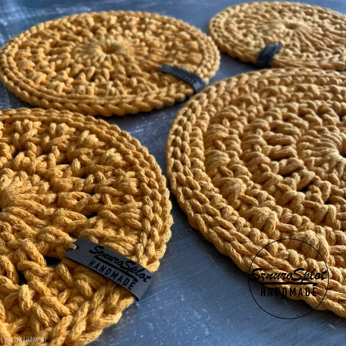 Podkładki pod kubki ze sznurka bawełnianego - szydełkowy komplet handmade