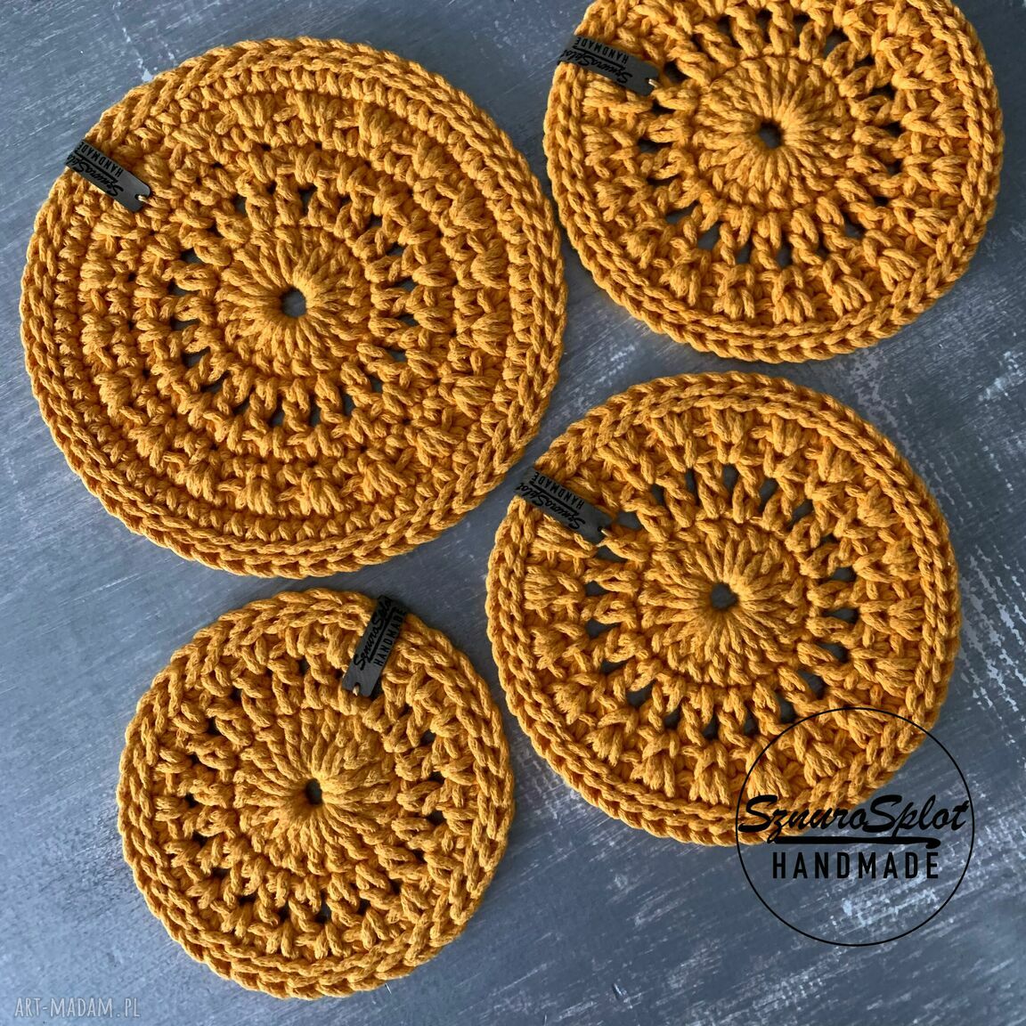 Podkładki pod kubki ze sznurka bawełnianego - szydełkowy komplet handmade