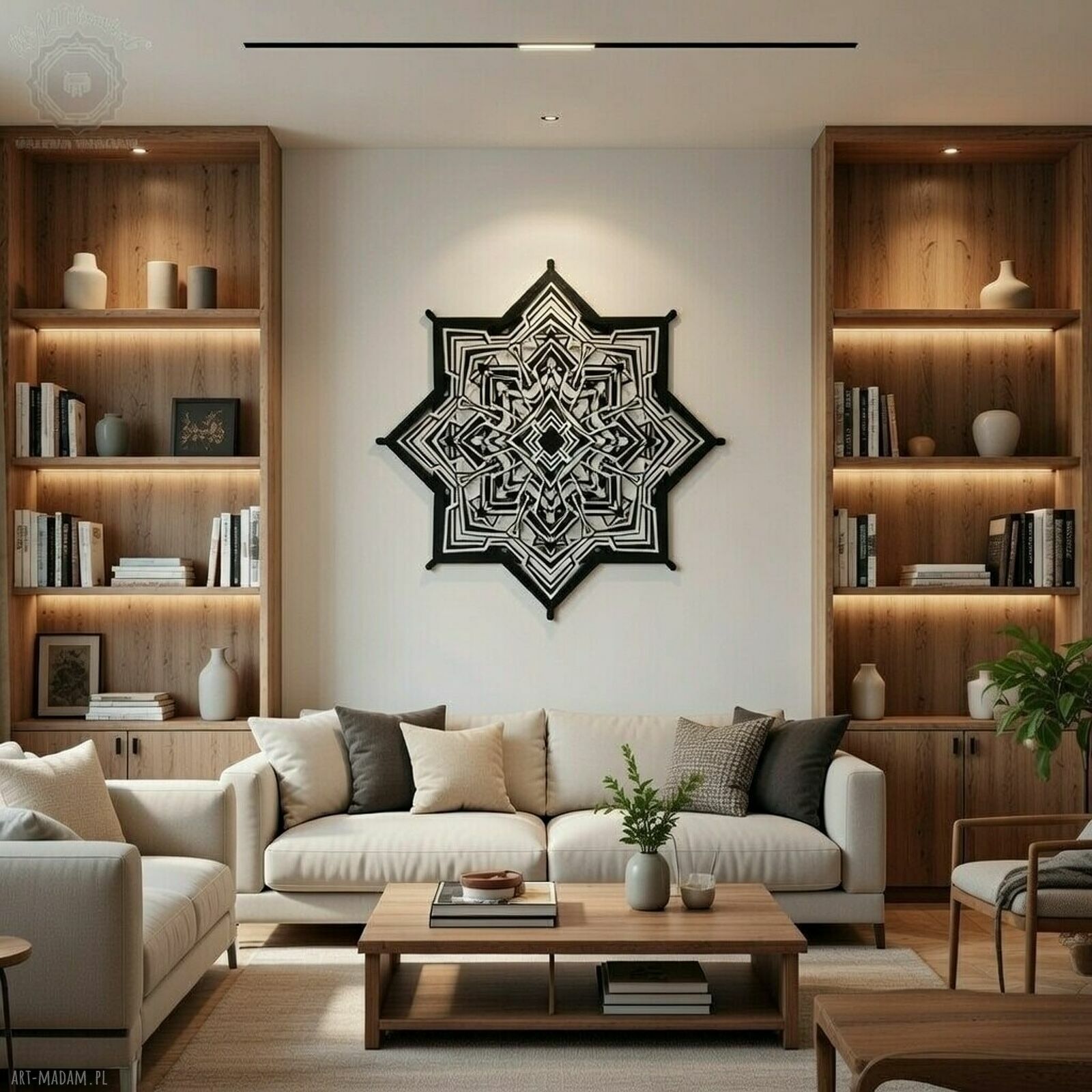 Mandala Żywioły - Metal i Woda (50x50 cm) - czarno-biała dekoracja 100% ręcznie robiona