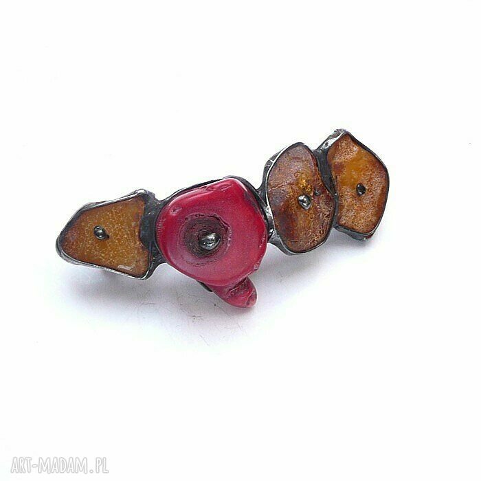 Spinka do włosów - bursztyn i koral w technice Tiffany (handmade)