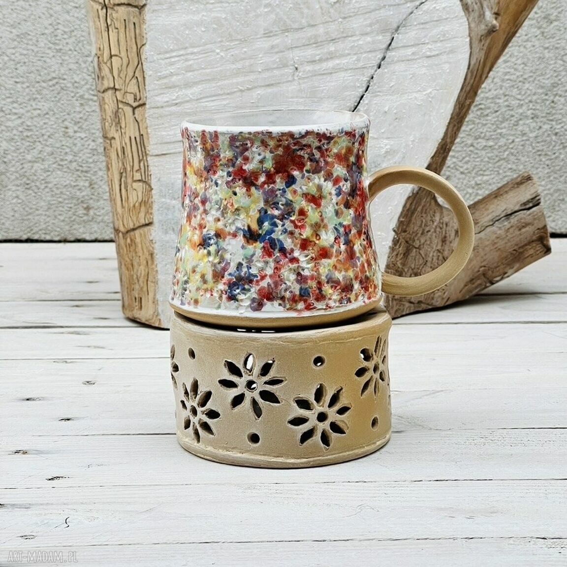 Podgrzewacz do kubka w kwiaty - ręcznie robiony świecznik na tealight