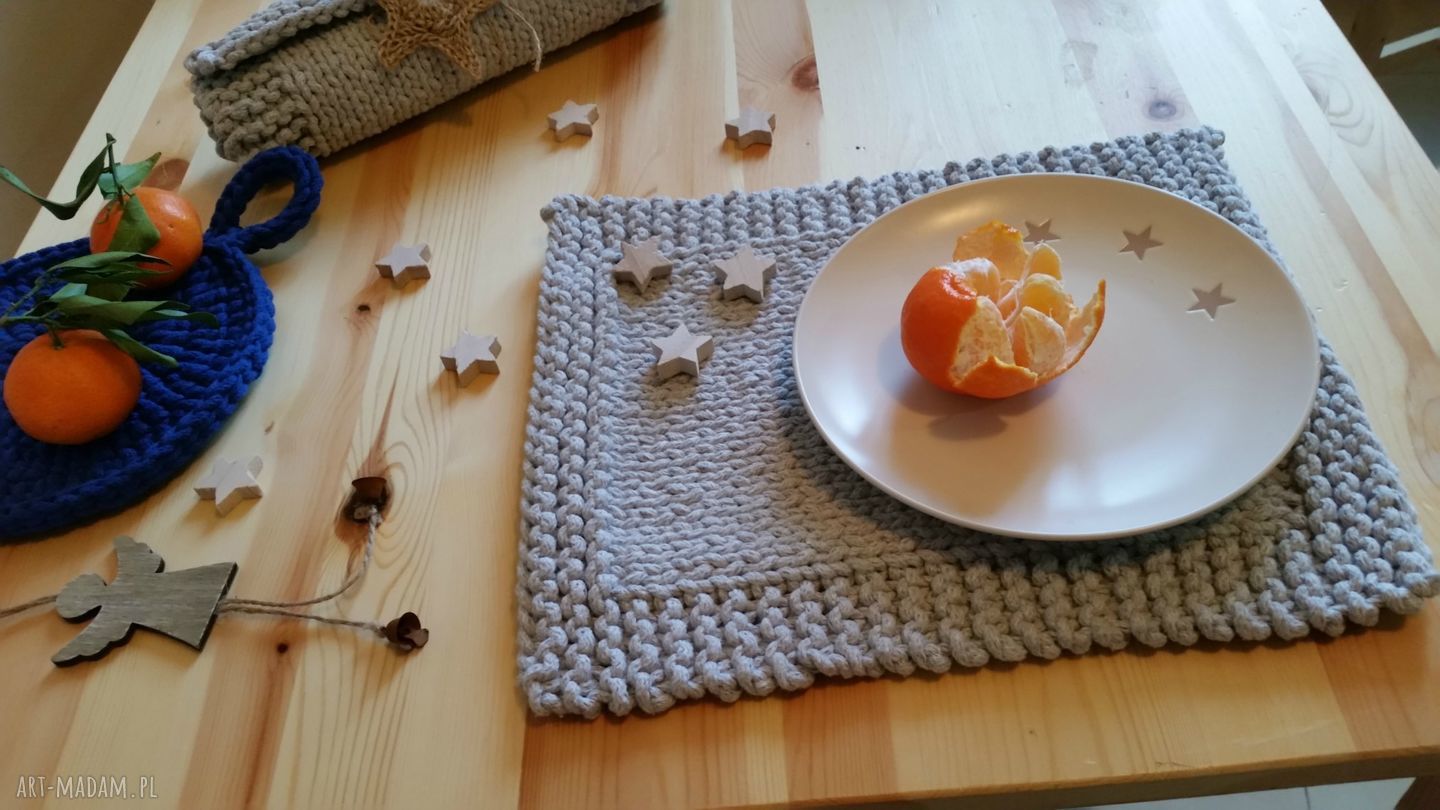 Podkładki na stół ręcznie plecione z bawełnianego sznurka 30x35 cm - komplet 4 szt.