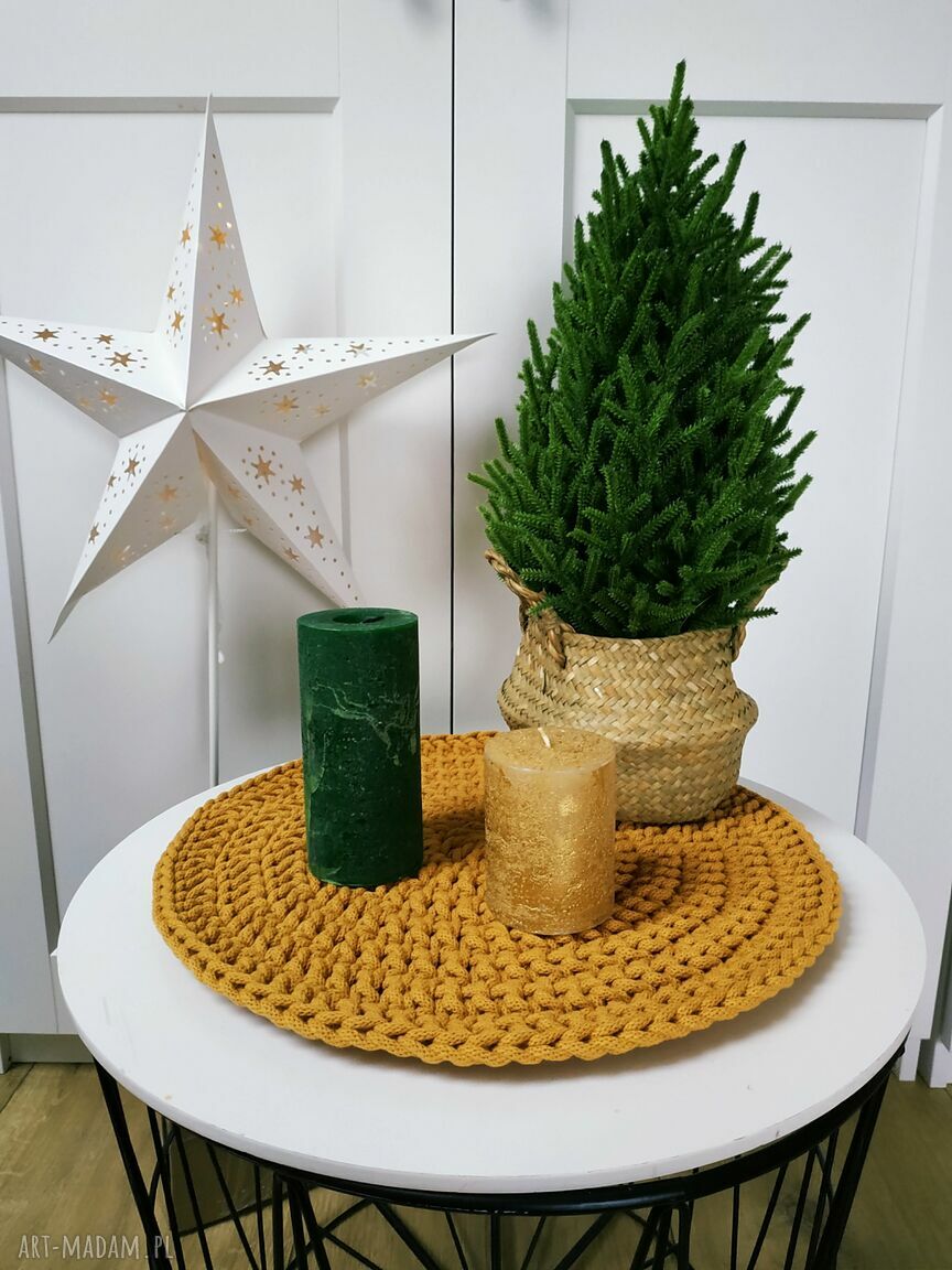 Duża podkładka na stół ze sznurka bawełnianego 38-40 cm - musztardowa