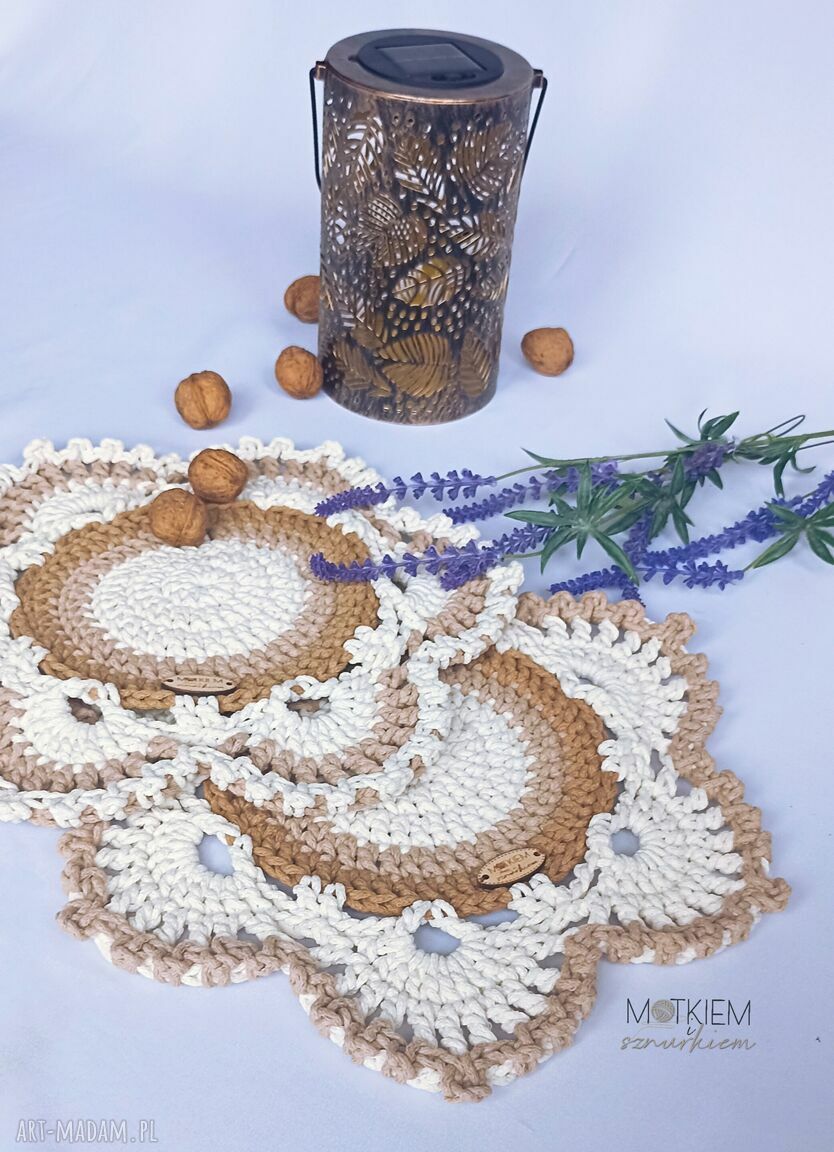 Ręcznie robiona podkładka na stół ze sznurka 39 cm Shabby III