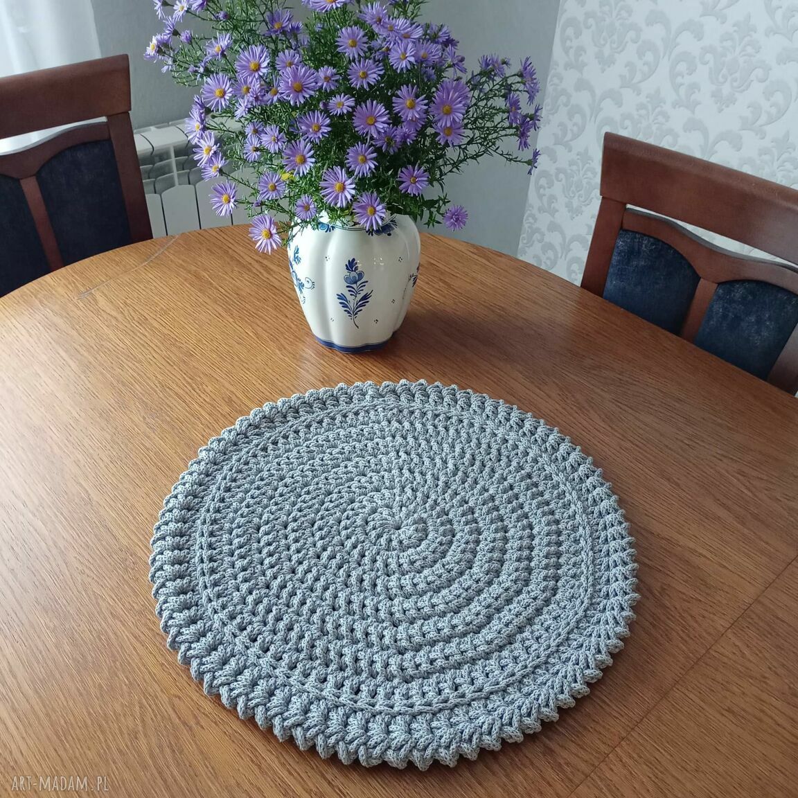 Boho podkładka na stolik 50 cm - szydełkowana ze sznurka bawełnianego