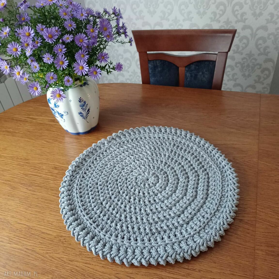 Boho podkładka na stolik 50 cm - szydełkowana ze sznurka bawełnianego