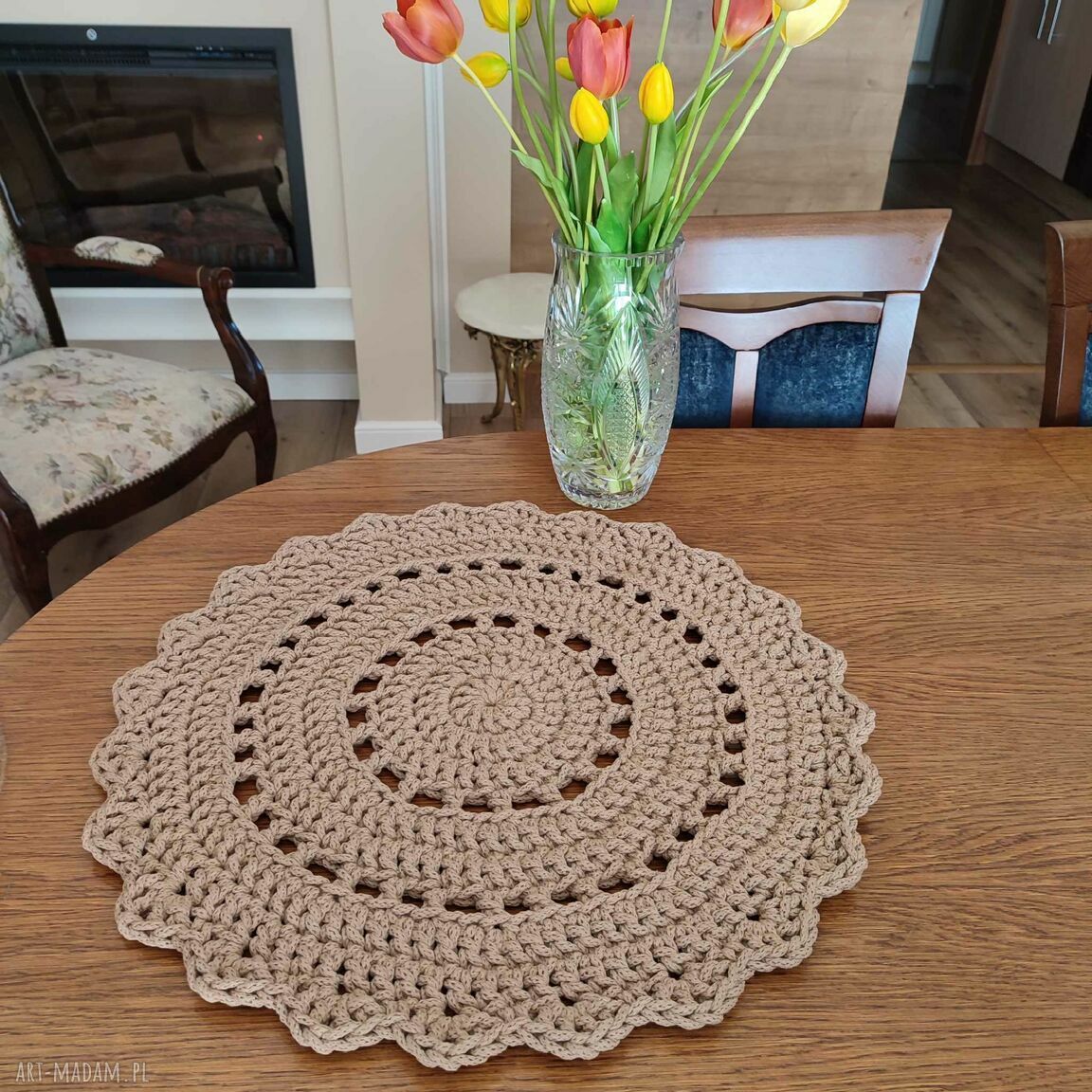 Podkładka okrągła ze sznurka 55 cm - szydełkowa, boho handmade do Twojego stołu