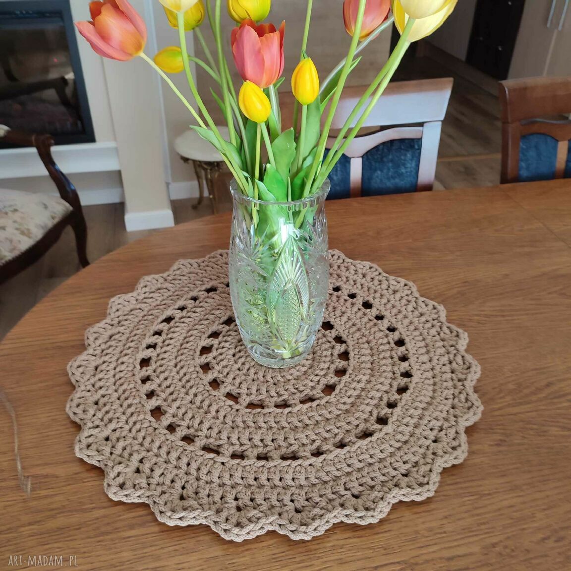 Podkładka okrągła ze sznurka 55 cm - szydełkowa, boho handmade do Twojego stołu