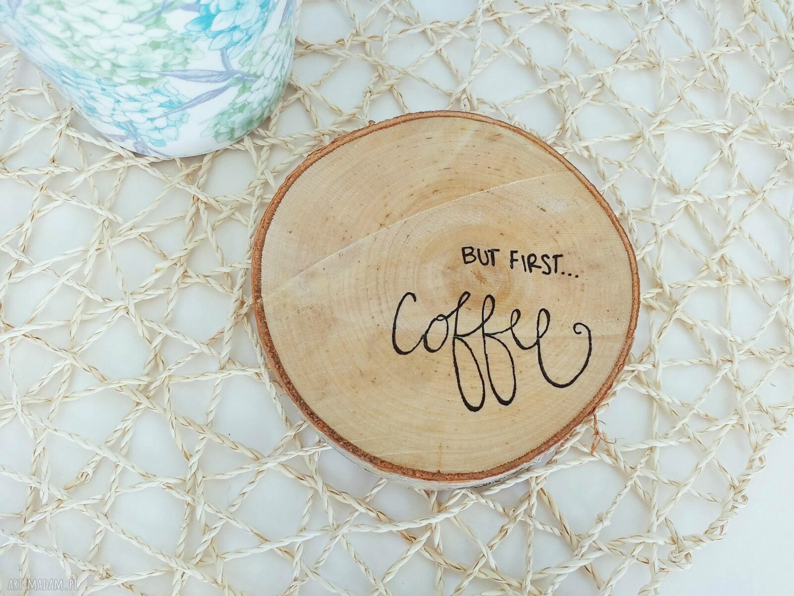 Podkładka pod kubek brzoza eko drewno coffee kawa malowana