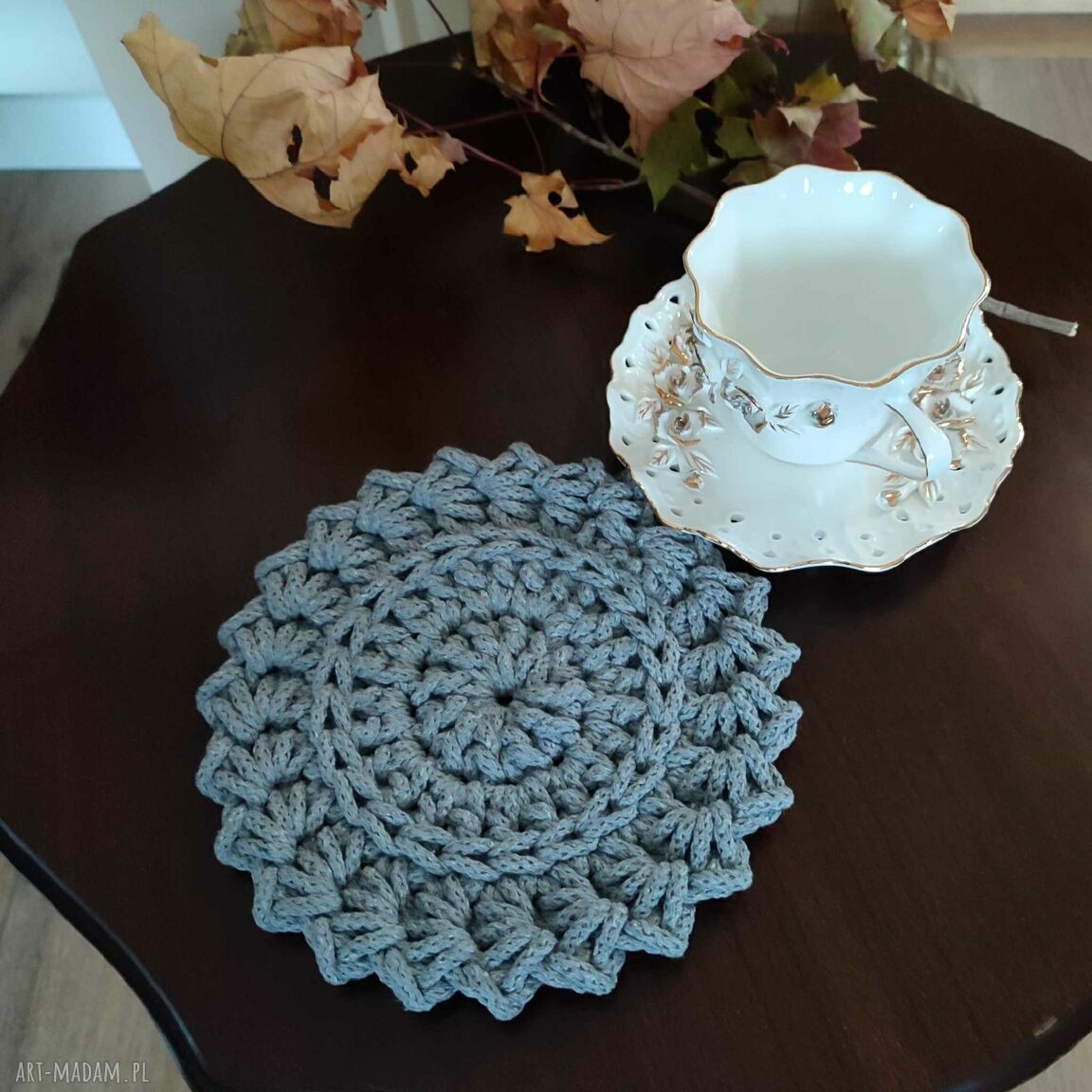 Podkładka pod filiżankę ze sznurka boho 20 cm - ręcznie szydełkowana