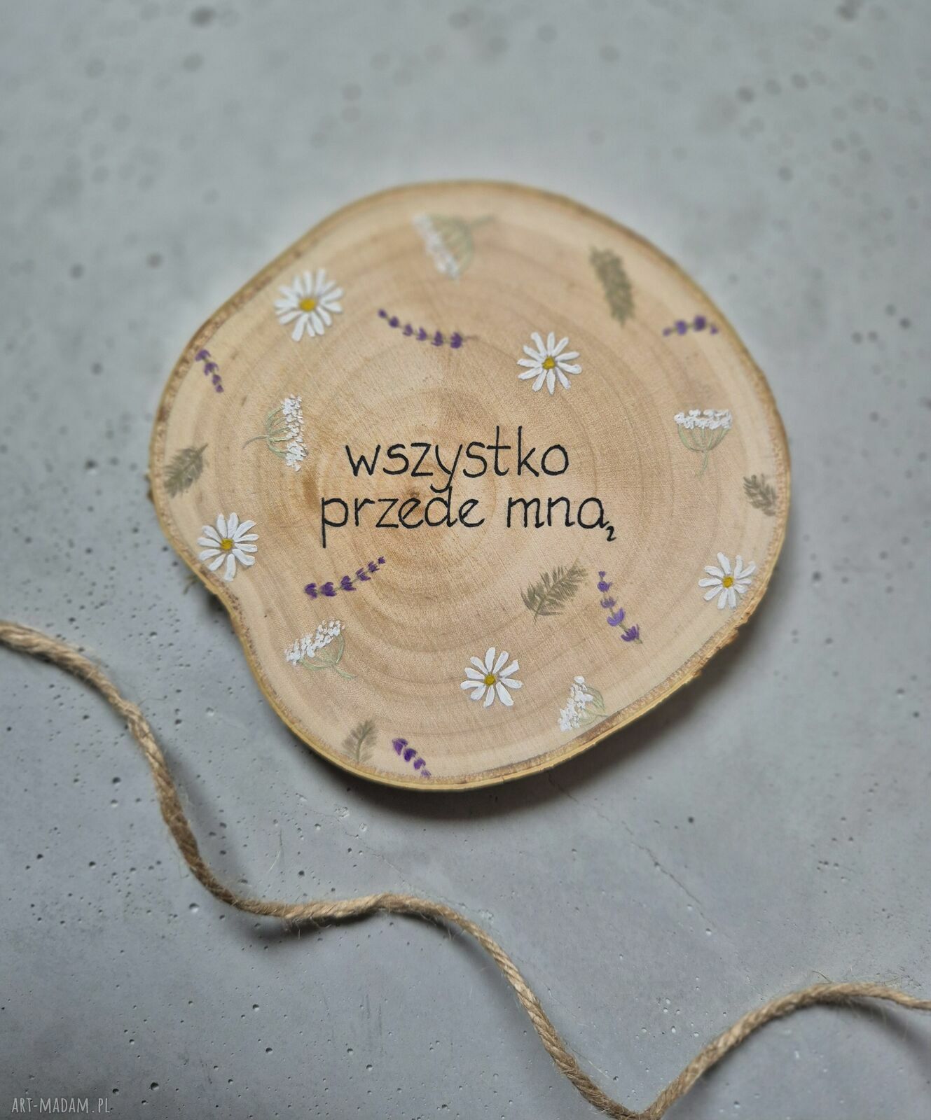 Podkładka pod kubek i obrazek 'Wszystko przede mną' - rustykalna lawenda i rumianek