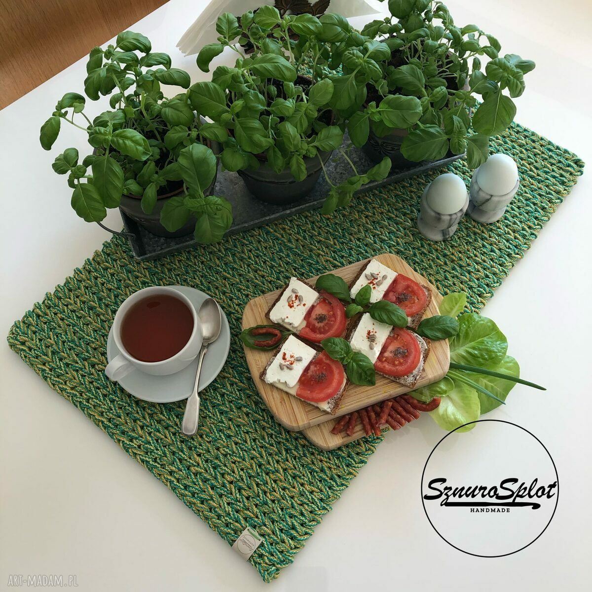 Prostokątna podkładka na stół 40x60 ze sznurka bawełnianego - handmade