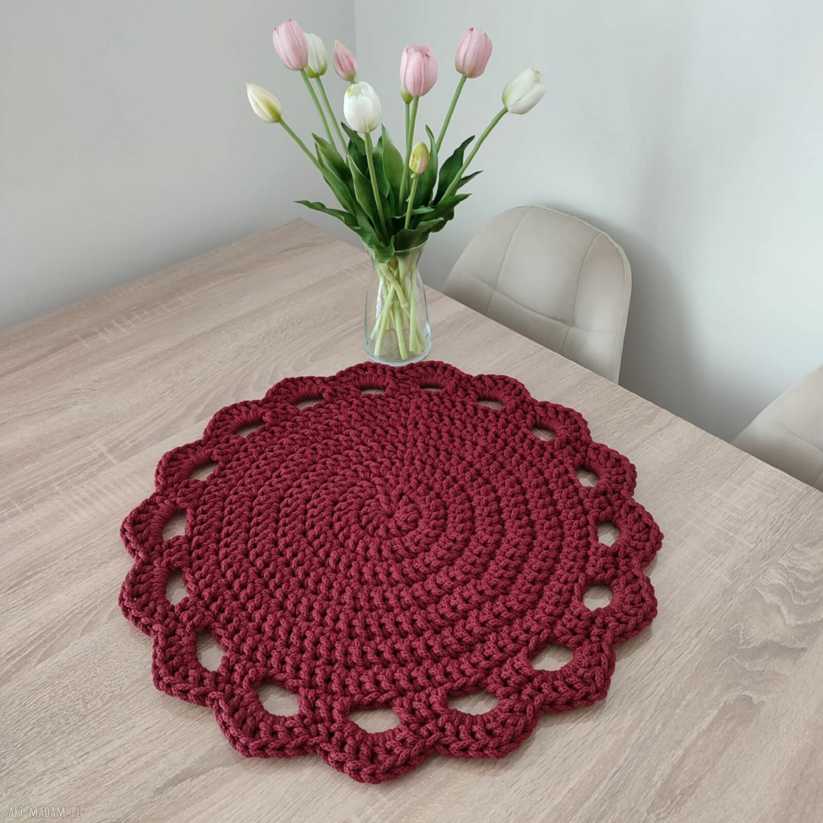 Podkładka szydełkowa ze sznurka na stolik 50 cm - handmade, boho klimat