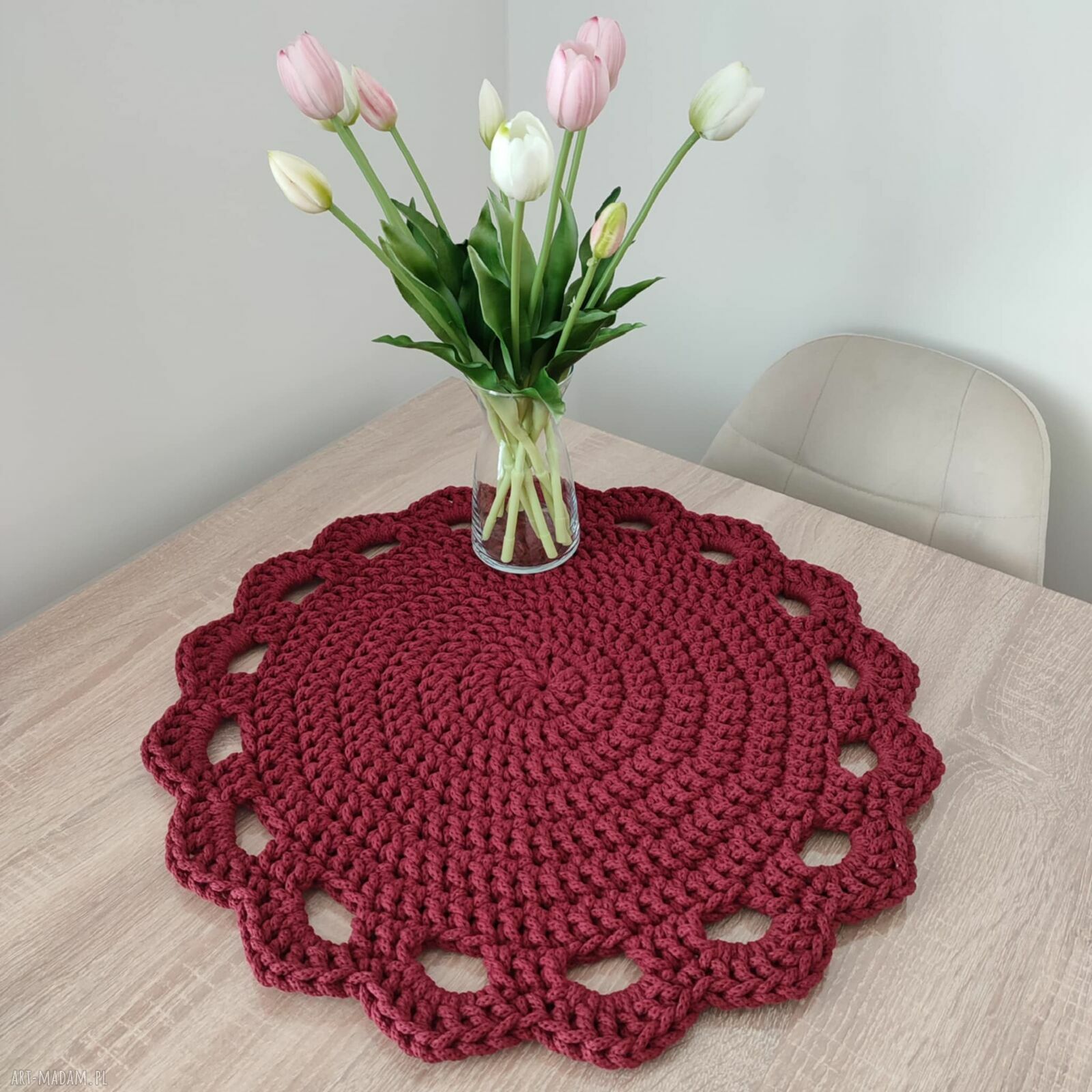 Podkładka szydełkowa ze sznurka na stolik 50 cm - handmade, boho klimat