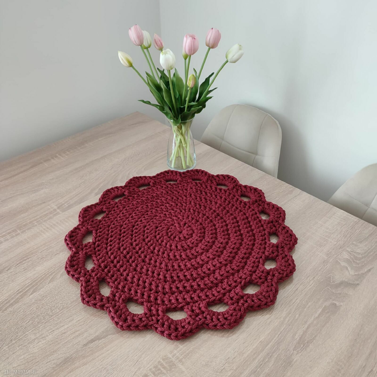 Podkładka szydełkowa ze sznurka na stolik 50 cm - handmade, boho klimat