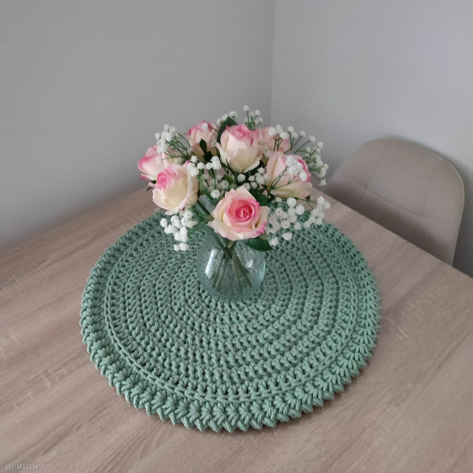 Ręcznie szydełkowana podkładka Boho 55 cm z bawełnianego sznurka