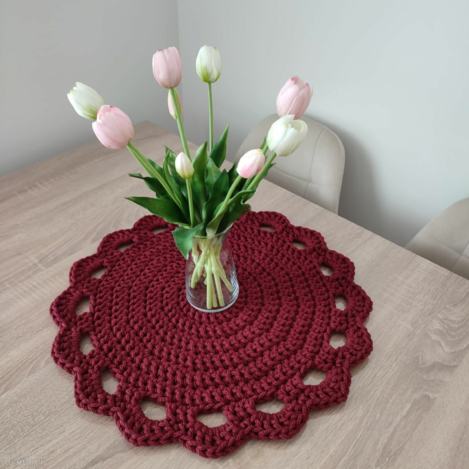 Podkładka szydełkowa ze sznurka na stolik 50 cm - handmade, boho klimat
