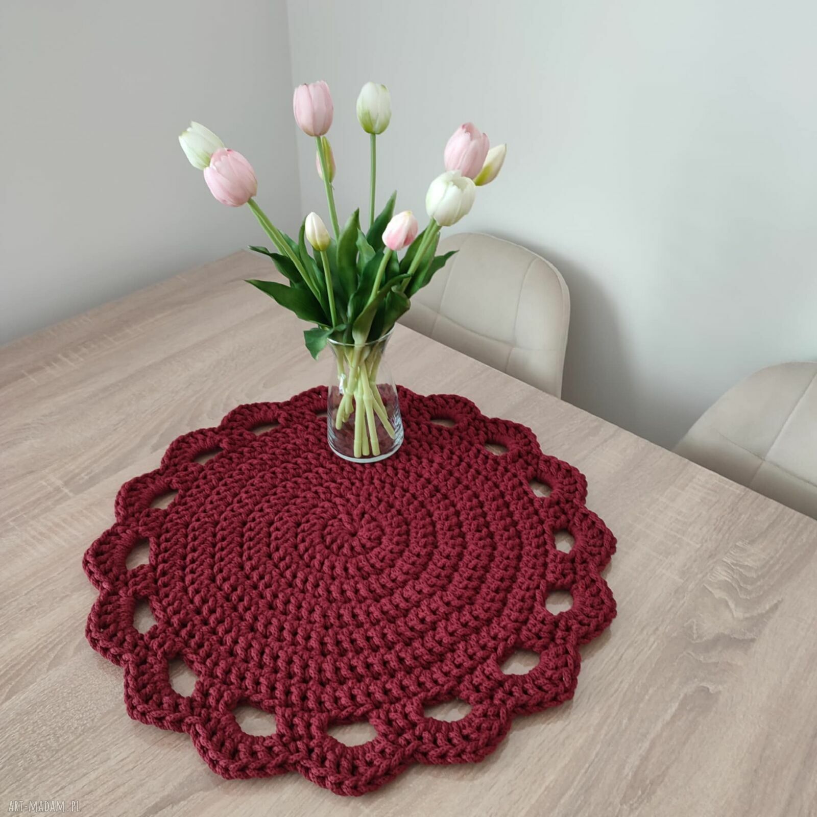 Podkładka szydełkowa ze sznurka na stolik 50 cm - handmade, boho klimat