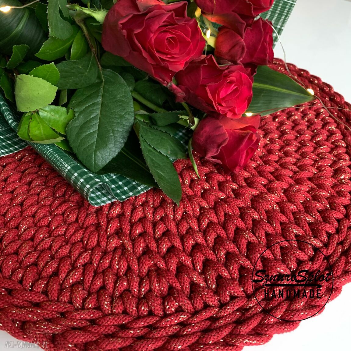 Ręcznie robiona podkładka ze sznurka na stół 42 cm