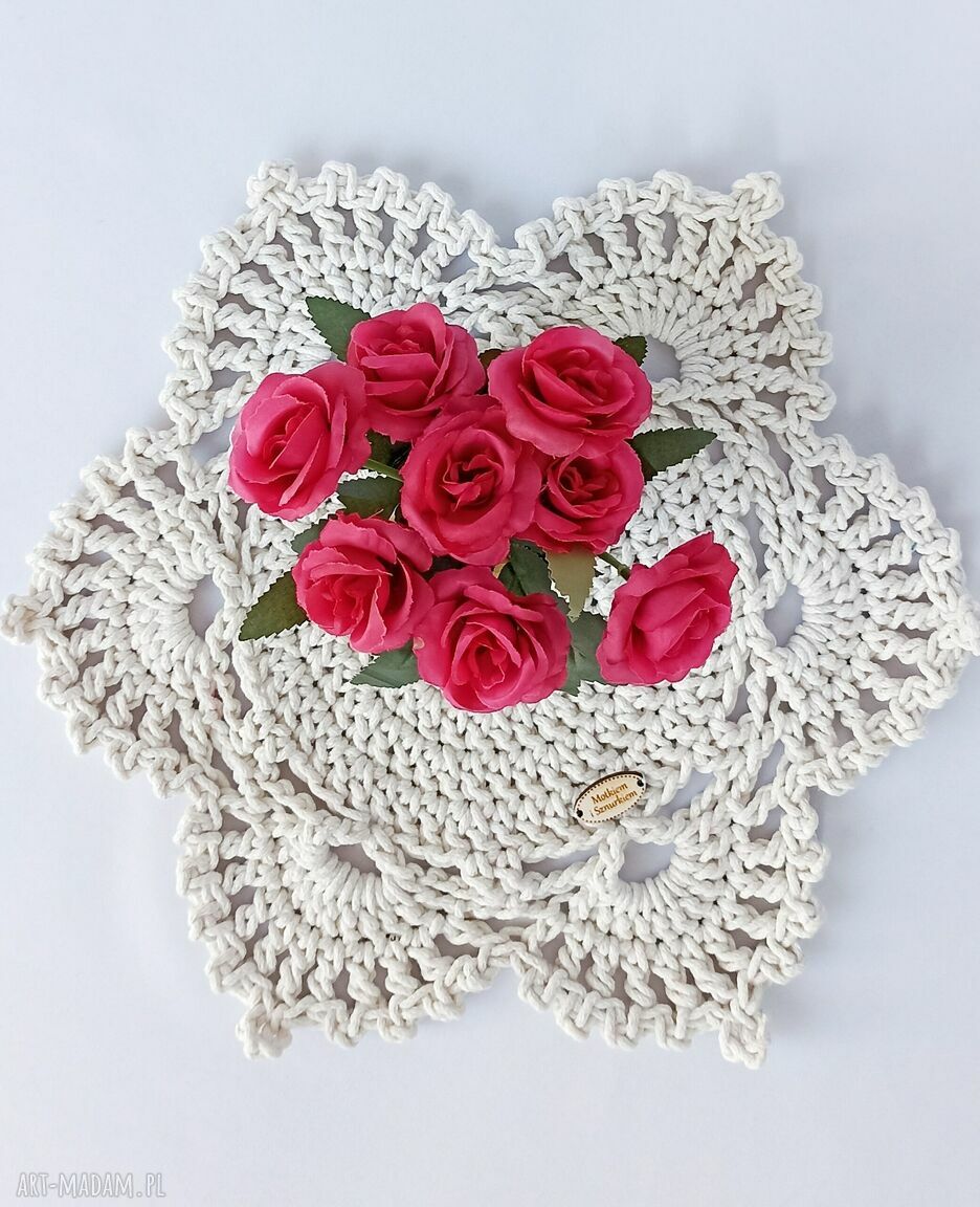 Podkładka ze sznurka Shabby light 39 cm - ręcznie robiona