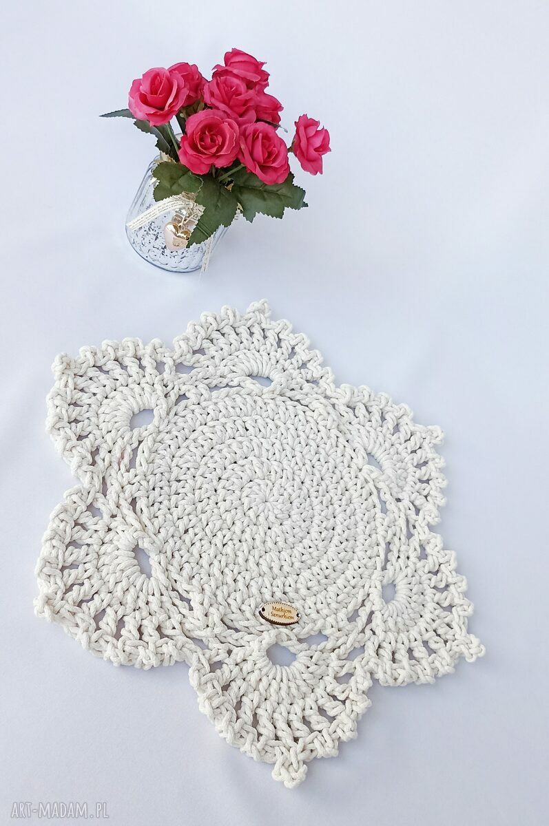 Podkładka ze sznurka Shabby light 39 cm - ręcznie robiona