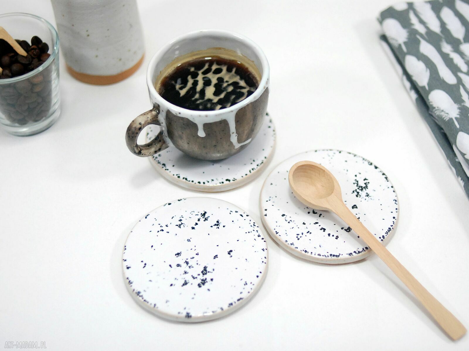 Podkładki pod filiżanki Terrazzo - ręcznie robione ceramiczne Ø 9 cm