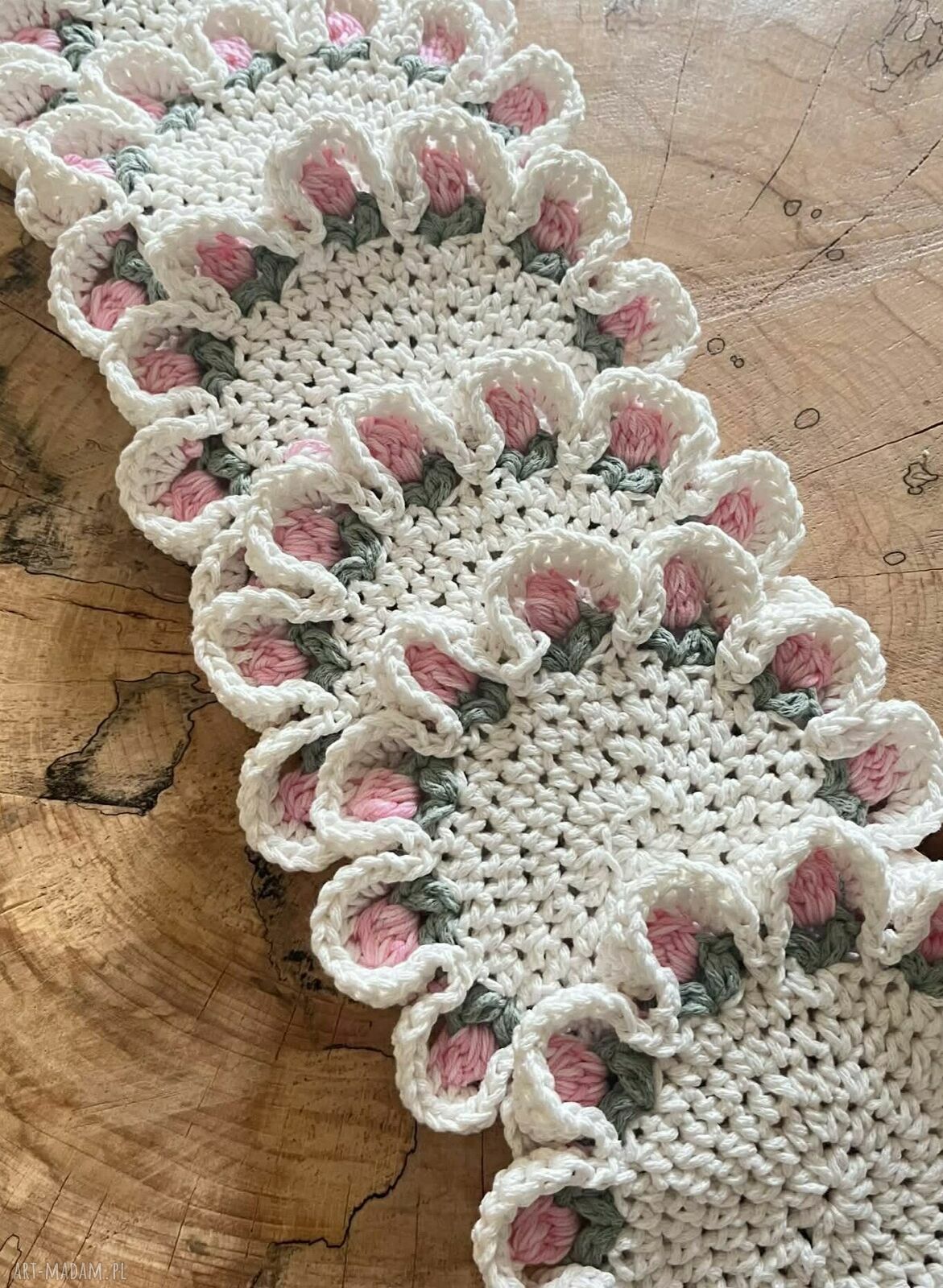 Różowe szydełkowe podkładki pod kubek - 6 szt. średnica 16 cm