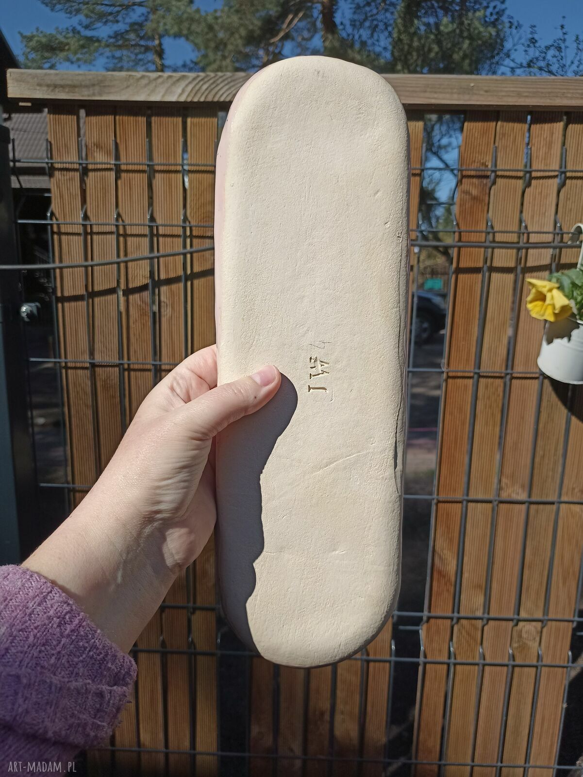 Duża podłużna patera ceramiczna handmade w pastelach z napisem Made with Love