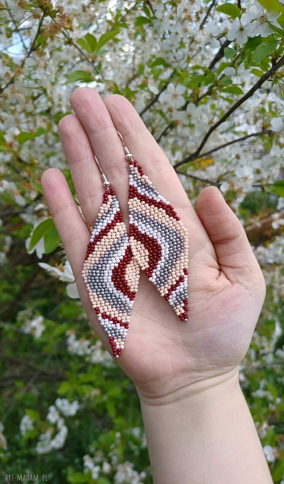 Kolczyki podłużne romby z koralików - ręcznie robione beading