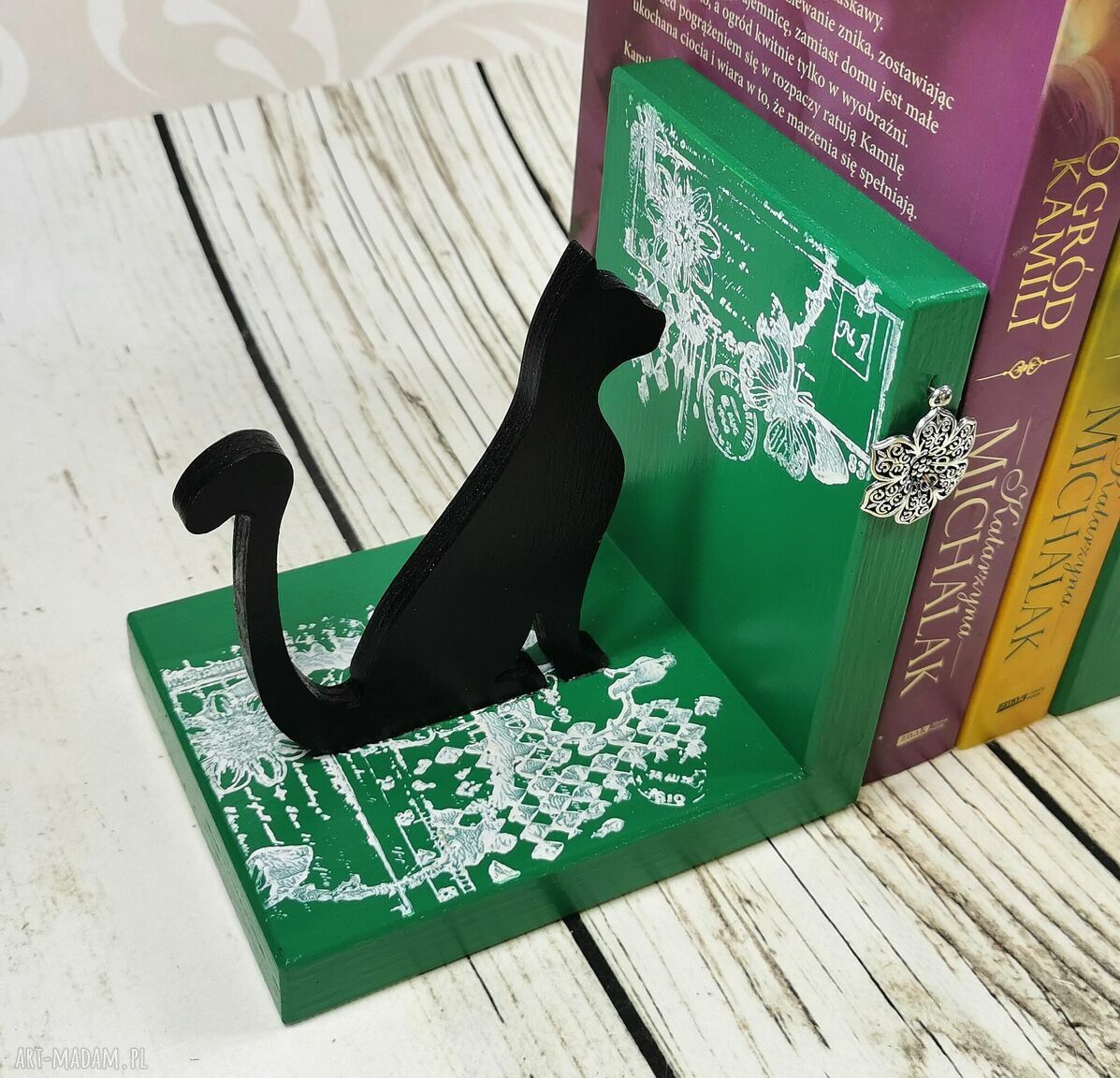 Podpórki pod książki koty - ręcznie malowany drewniany komplet