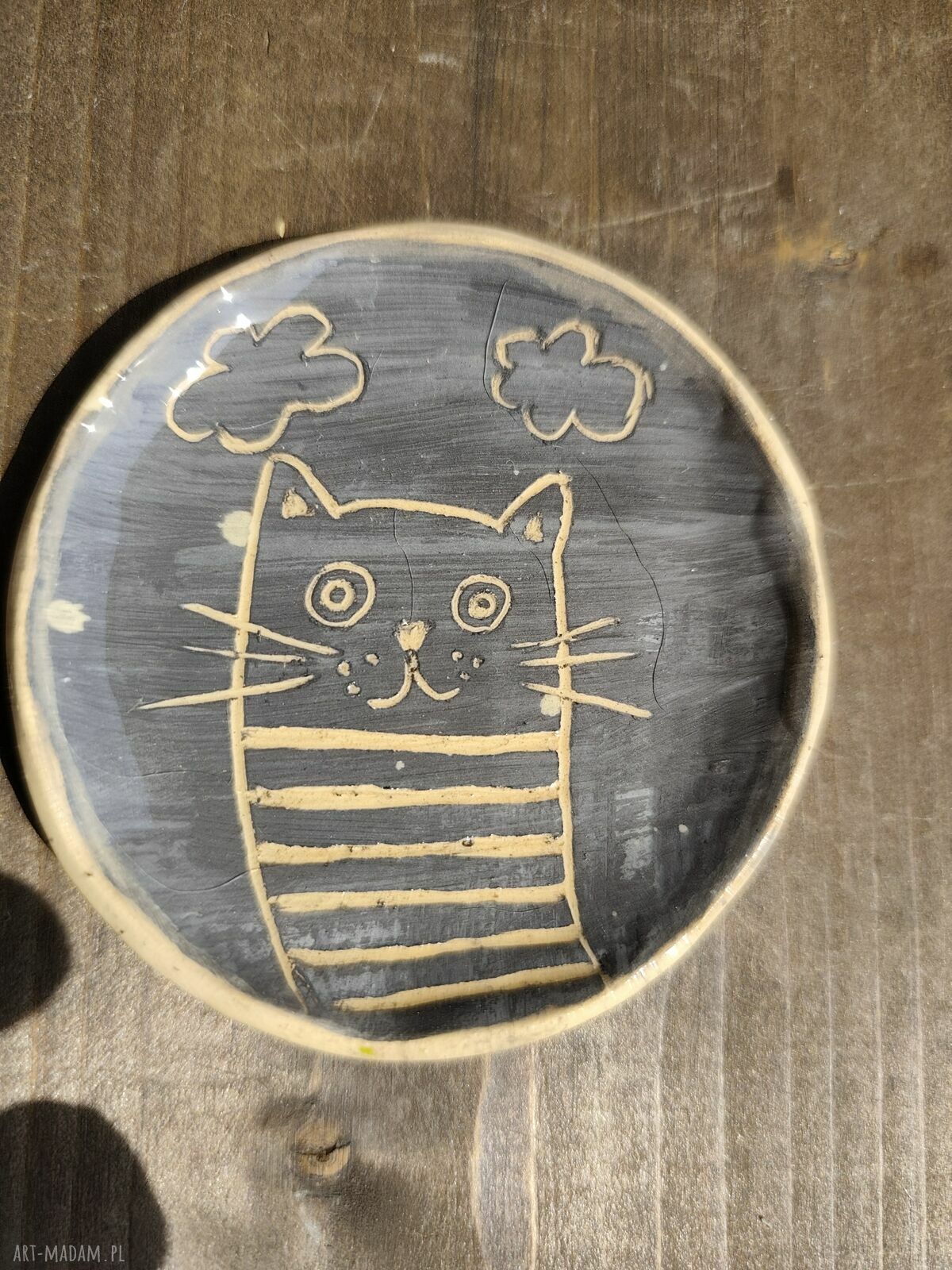 Podstawek ceramiczny kotek - handmade do kuchni i na biżuterię