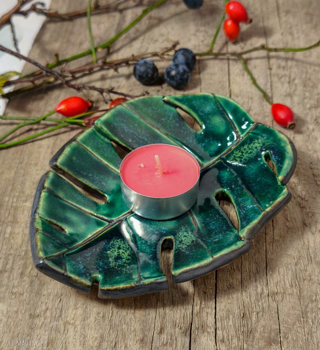 Ceramiczna podstawka Monstera - mydelniczka i pod tealight