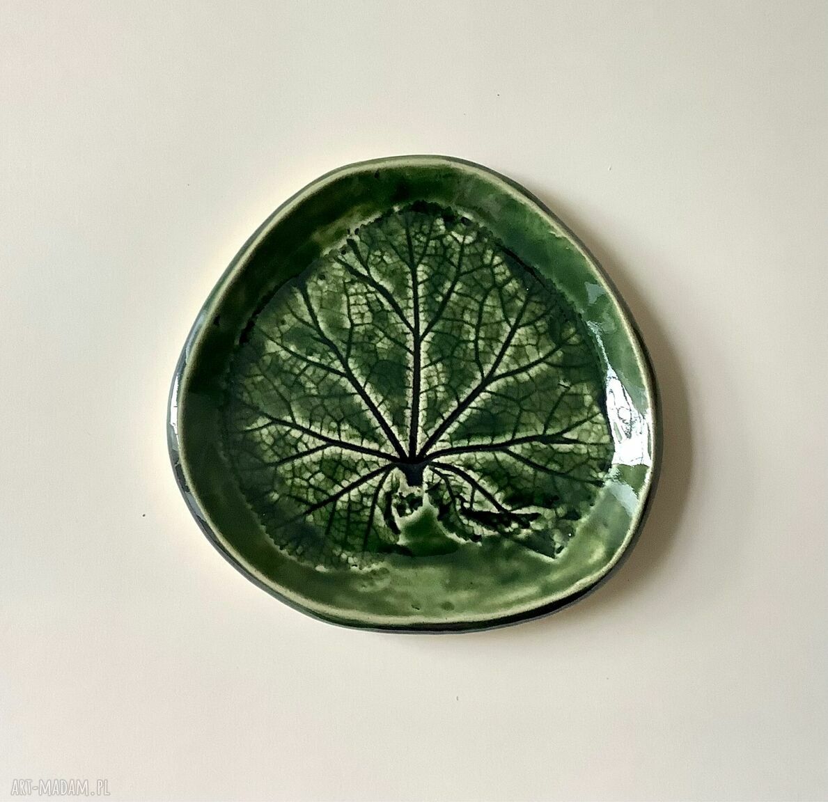 Podstawka i mydelniczka „Zielony liść” - zielona ceramika handmade