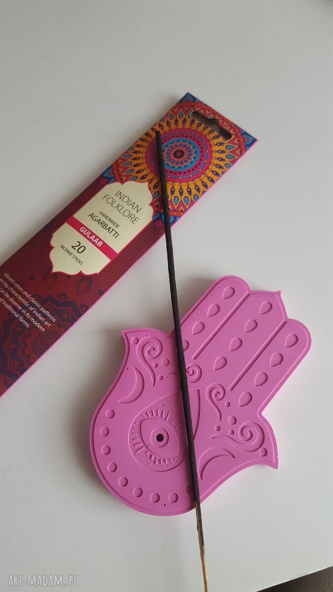 Podstawka pod kadzidło i świecę ręka Hamsa - dekoracja handmade z gipsu polimerowego