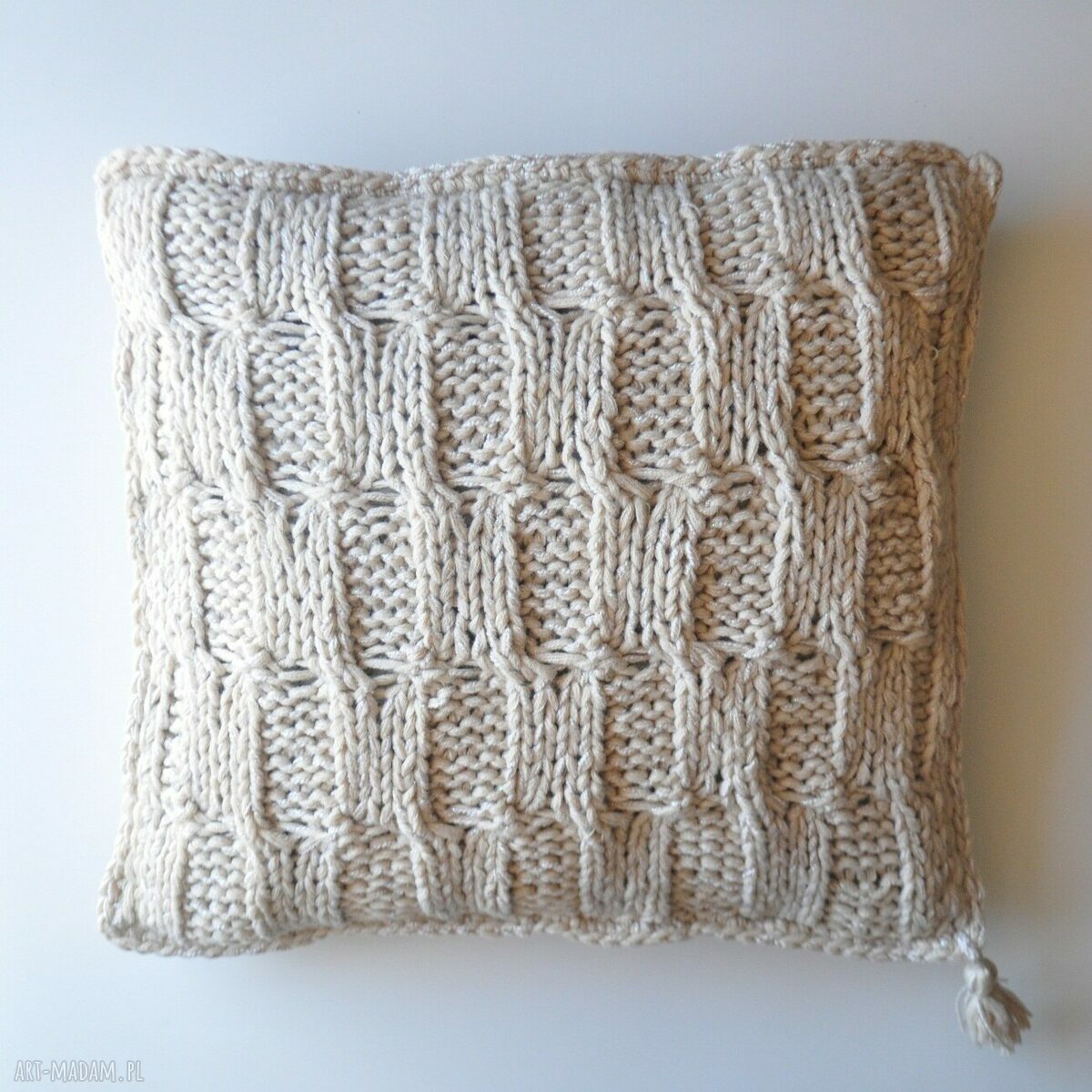 poszewka poduszkę podszka beż dziergane przedmioty