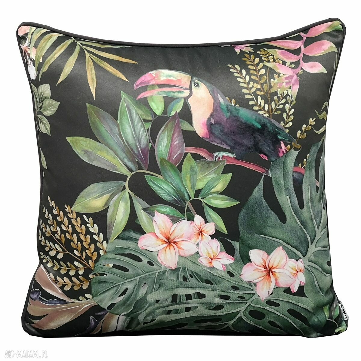 Poduszka dekoracyjna 45x45 cm z weluru z motywem tukana - egzotyczna
