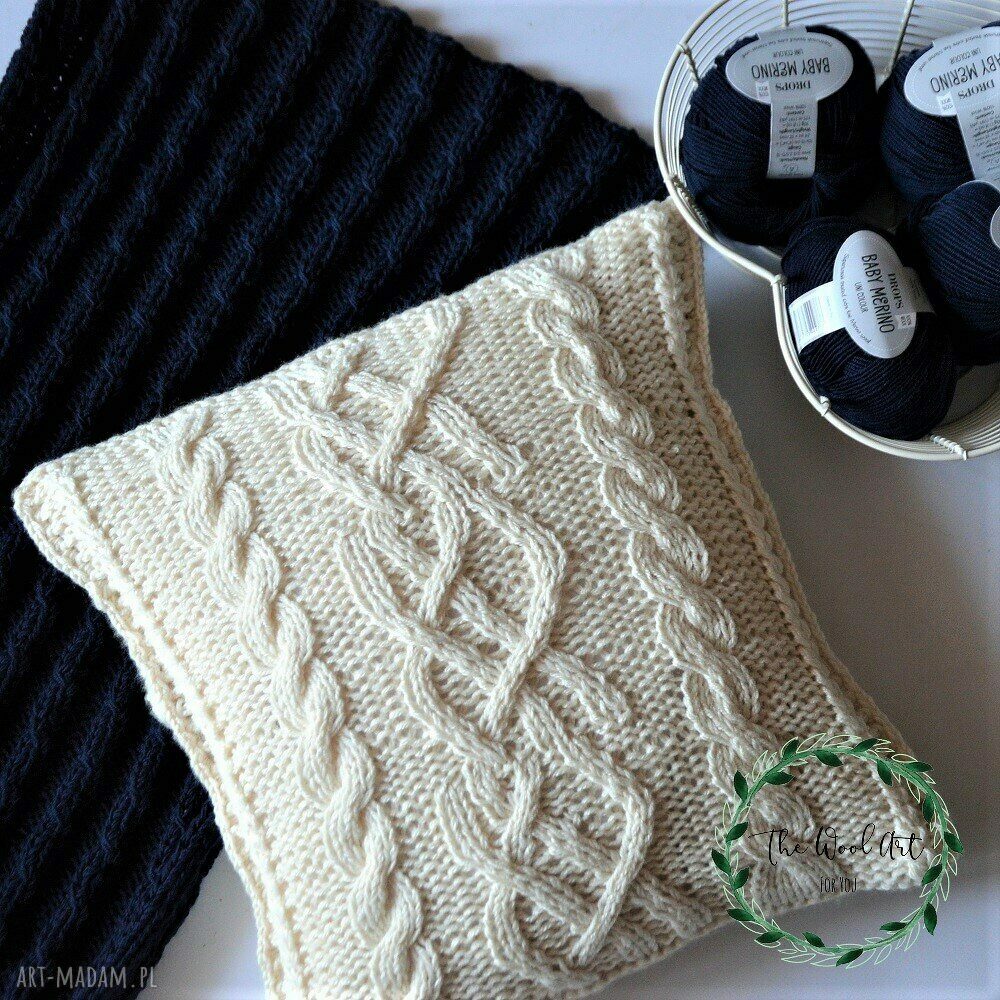 poduszki: dziergana poszewka Handmade