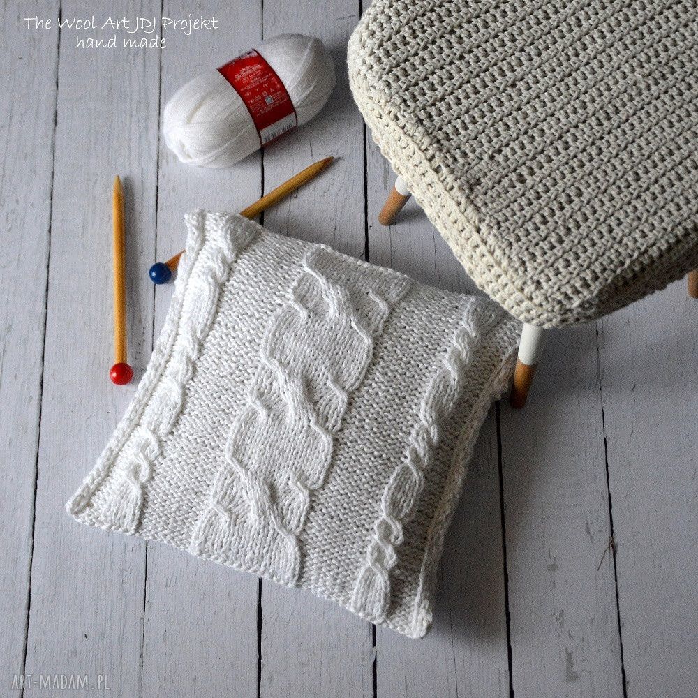 poszewka poduszka wełniana dom dziergane przedmioty