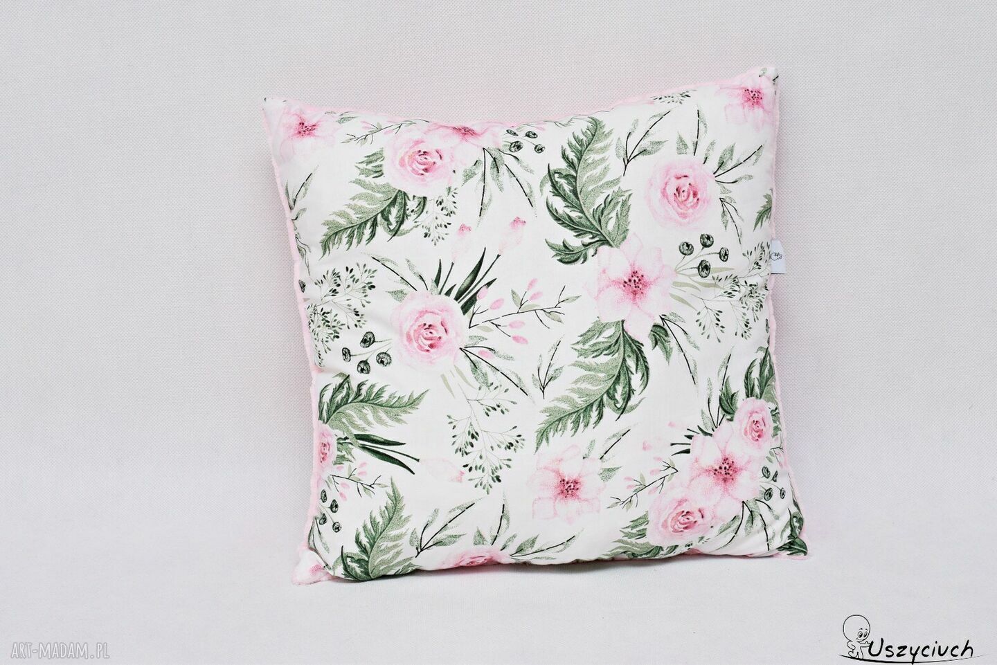 Ozdobna poduszka Kwiaty in Garden 40x40 - bawełna z przodem i miękki różowy minky z tyłu